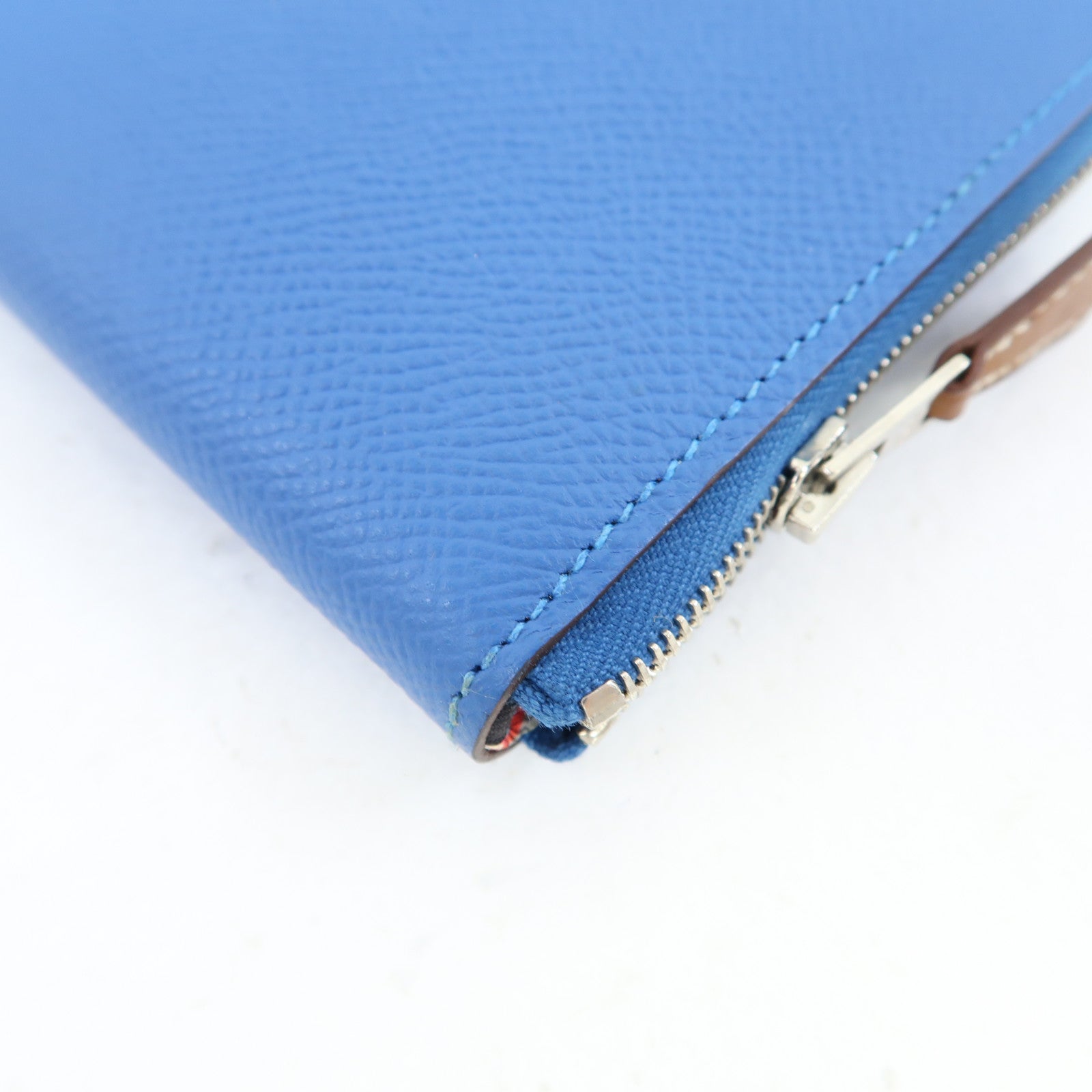 HERMES Epsom皮革Silk In Long Wallet銀扣長錢包藍色