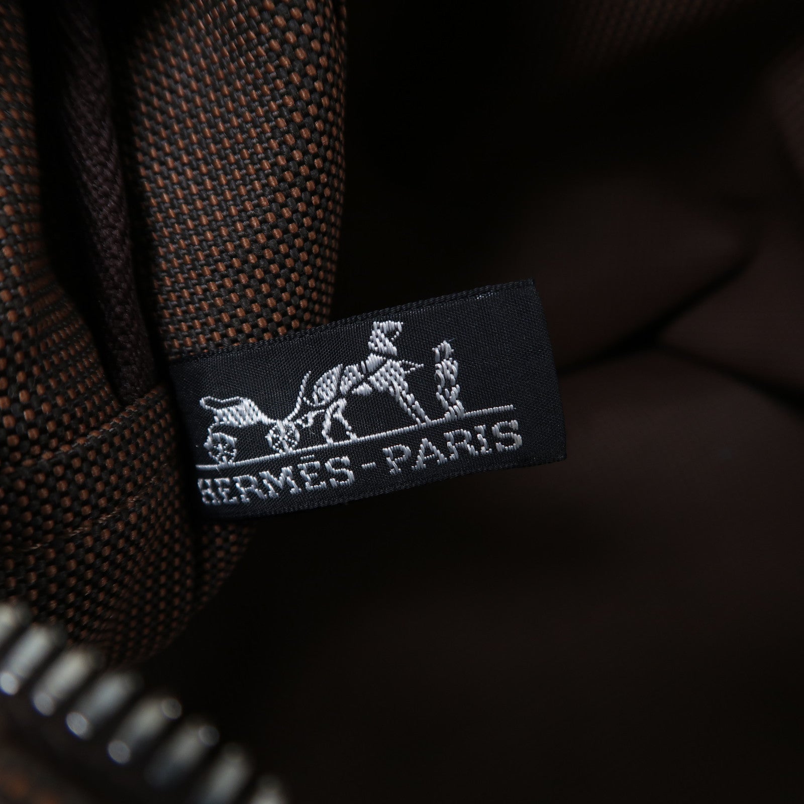 HERMES 帆布Ale Line銀扣手挽袋啡色