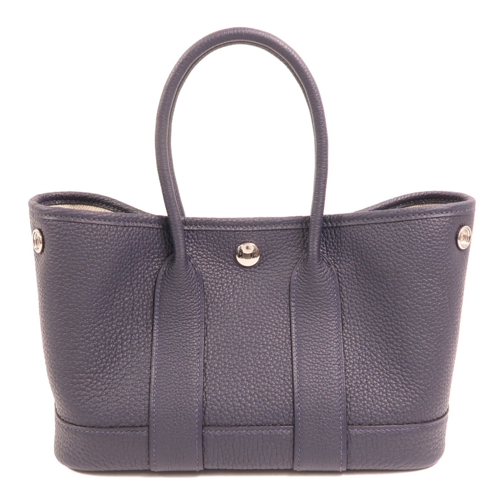 HERMES Negonda皮革Mini Garden Party銀扣手挽袋Bleu Nuit