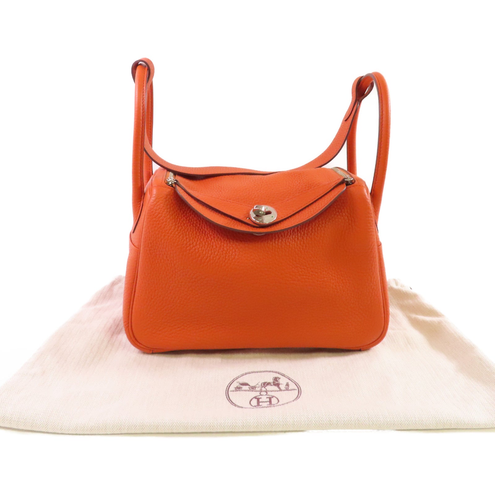 HERMES Clemence皮革Lindy 26 Shoulder Bag銀扣肩背袋橙色