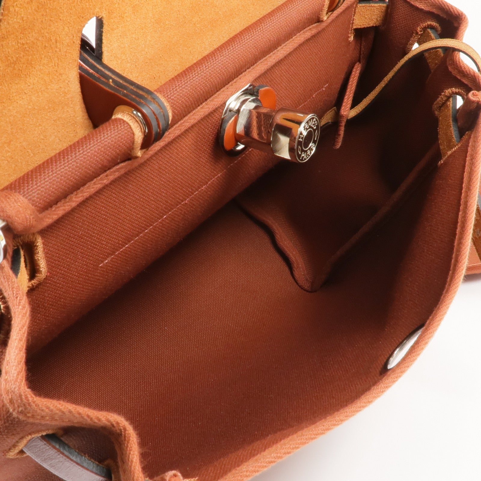 HERMES 【激減優惠】帆布Herbag PM銀扣手挽肩背兩用袋Rouge H
