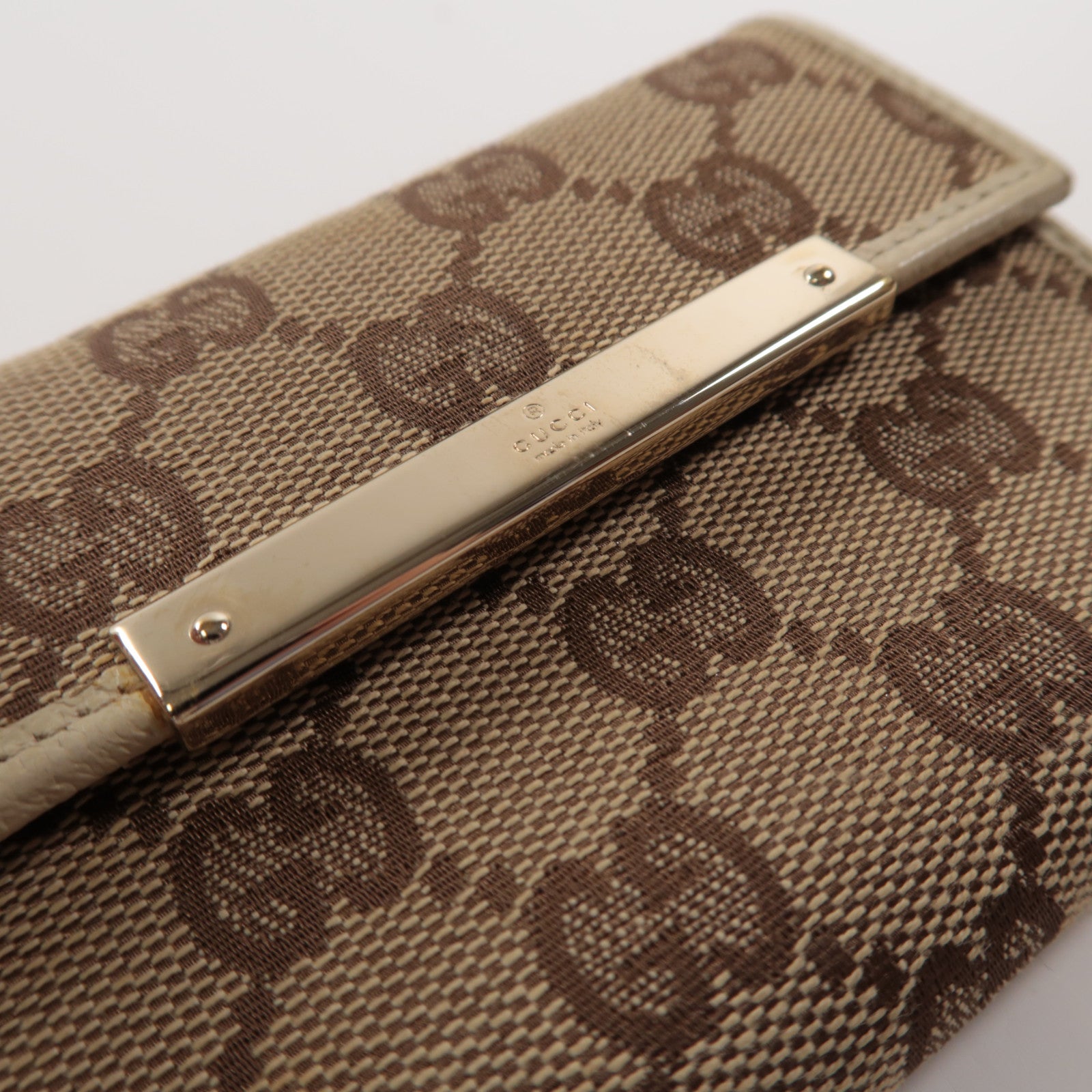 GUCCI 帆布Wallet金扣錢包白色