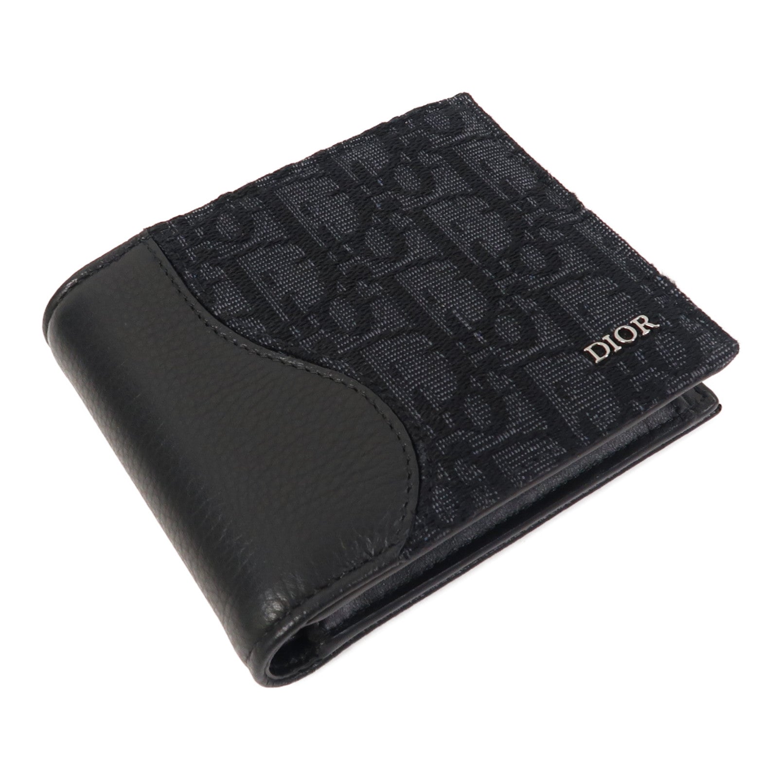 Dior 牛皮皮革Saddle Bifold Wallet銀扣錢包黑色