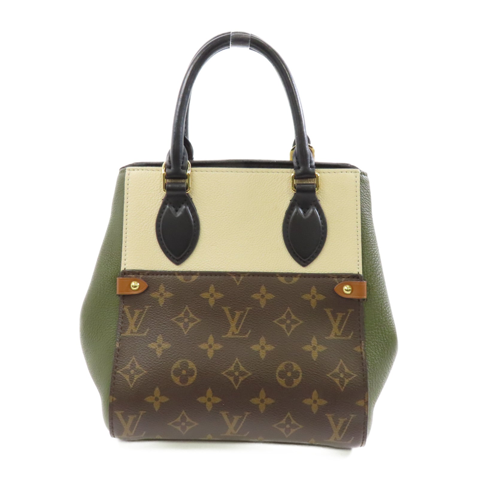 LOUIS VUITTON Monogram Fold Tote金扣手挽肩背兩用袋啡色/綠色/米色