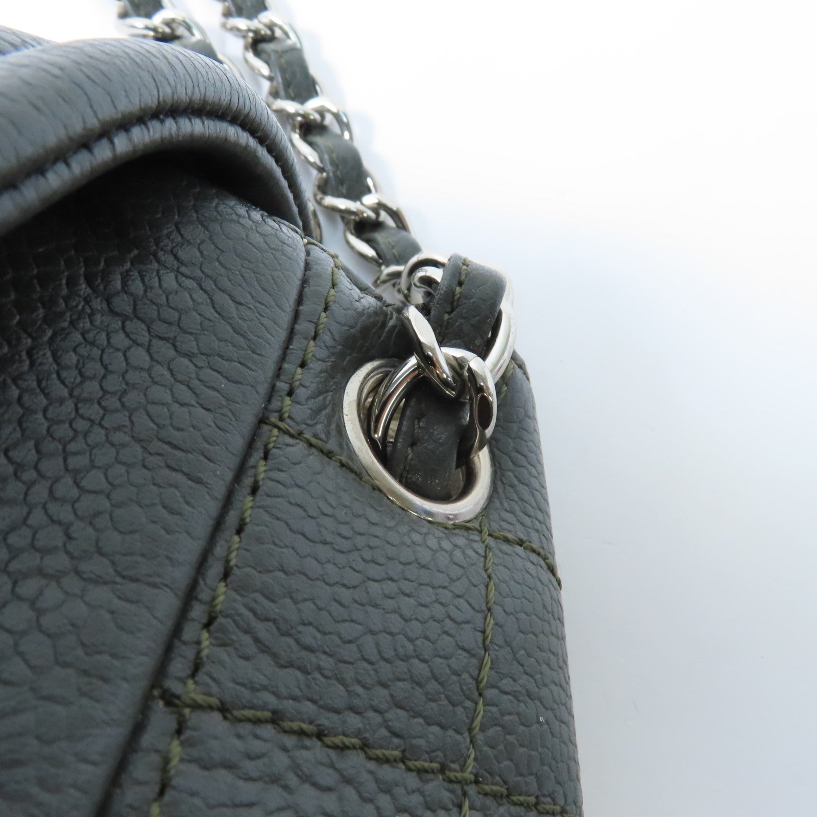 CHANEL 【激減優惠】牛皮皮革Chain Shoulder銀扣鏈帶肩背袋綠色