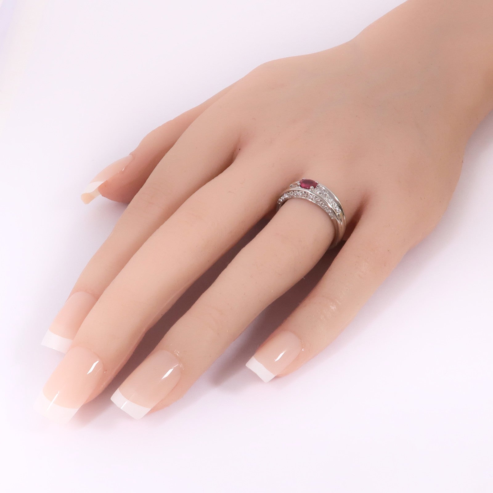 JEWELRY 【激減優惠】PT900鉑金Ruby/Diamond Ring紅寶石/鑽石戒指US#6.5