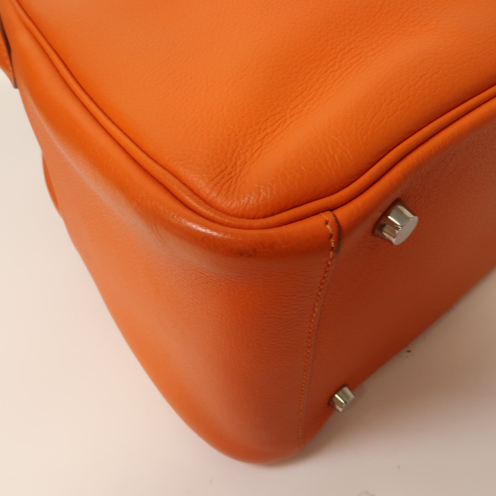 HERMES Evercolor皮革Lindy 30銀扣手挽肩背兩用袋橙色