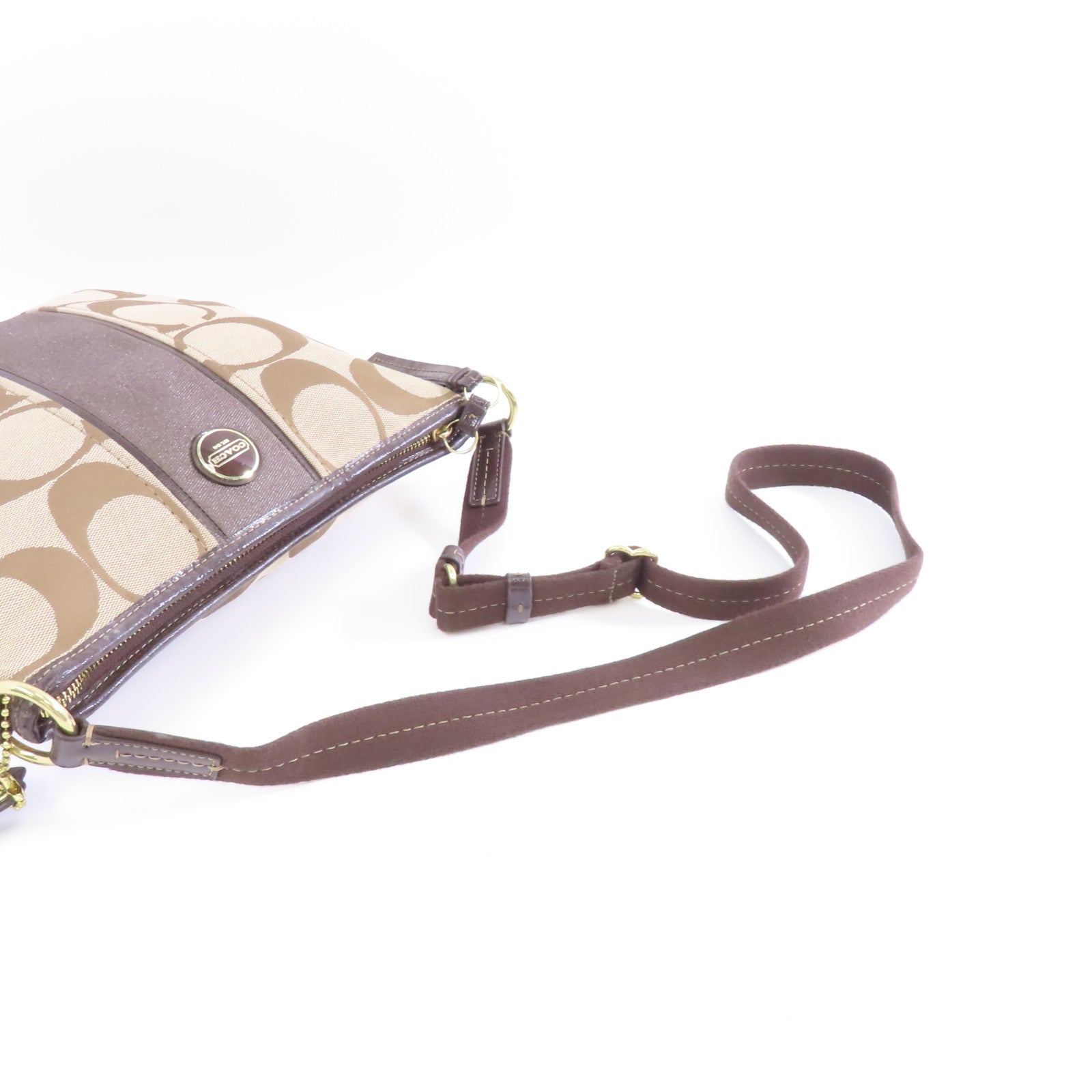 COACH 帆布Shoulder Bag金扣肩背袋棕色