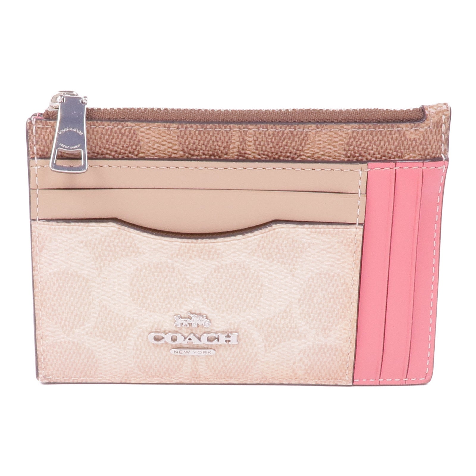 COACH 塗層帆布/皮革Card/Coin Case銀扣零錢包/卡片套