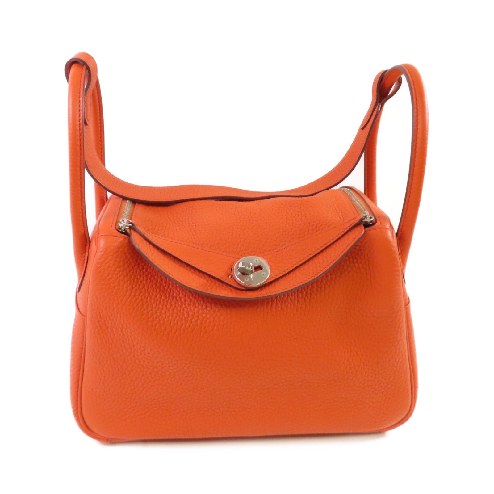 HERMES Clemence皮革Lindy 26 Shoulder Bag銀扣肩背袋橙色