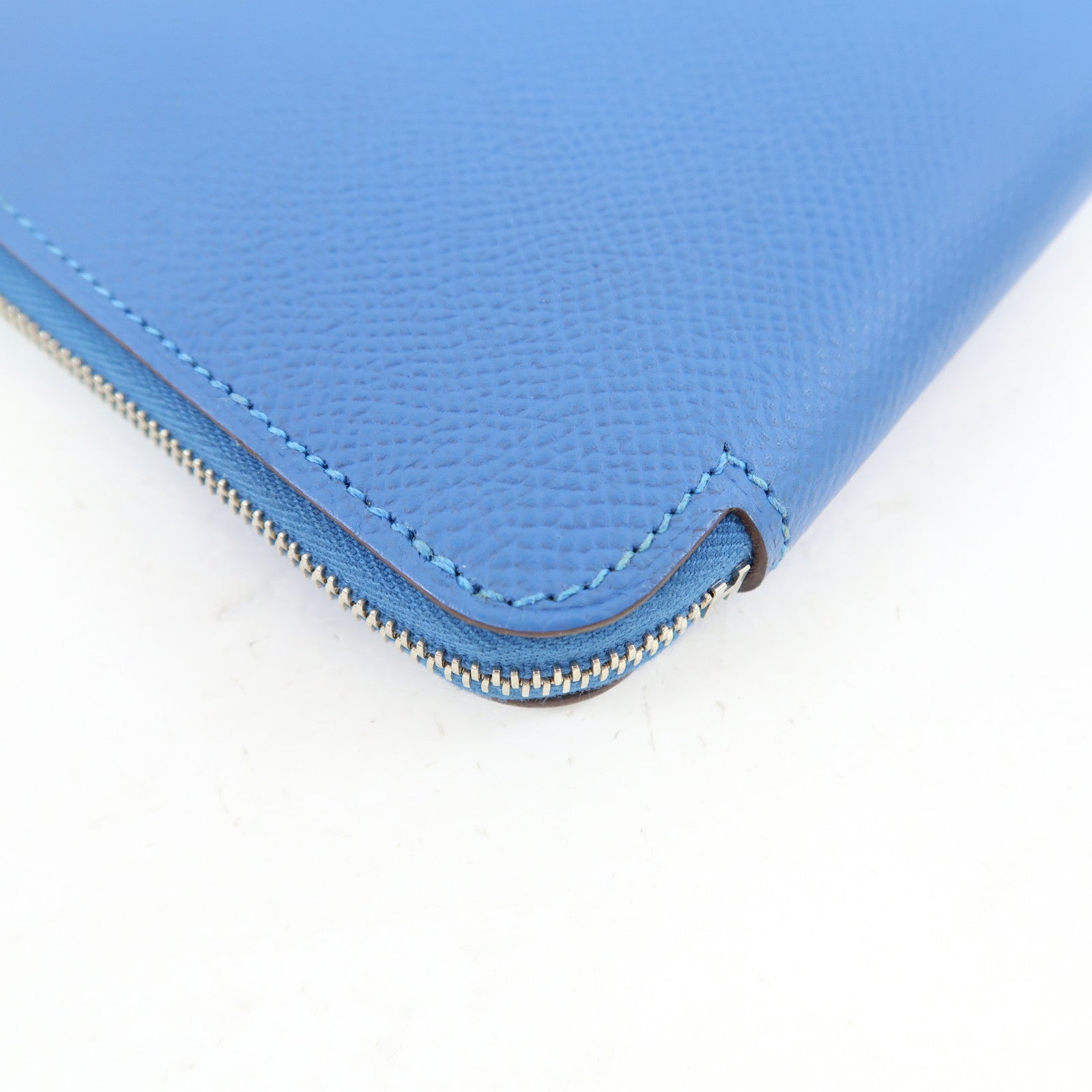 HERMES Epsom皮革Silk In Long Wallet銀扣長錢包藍色