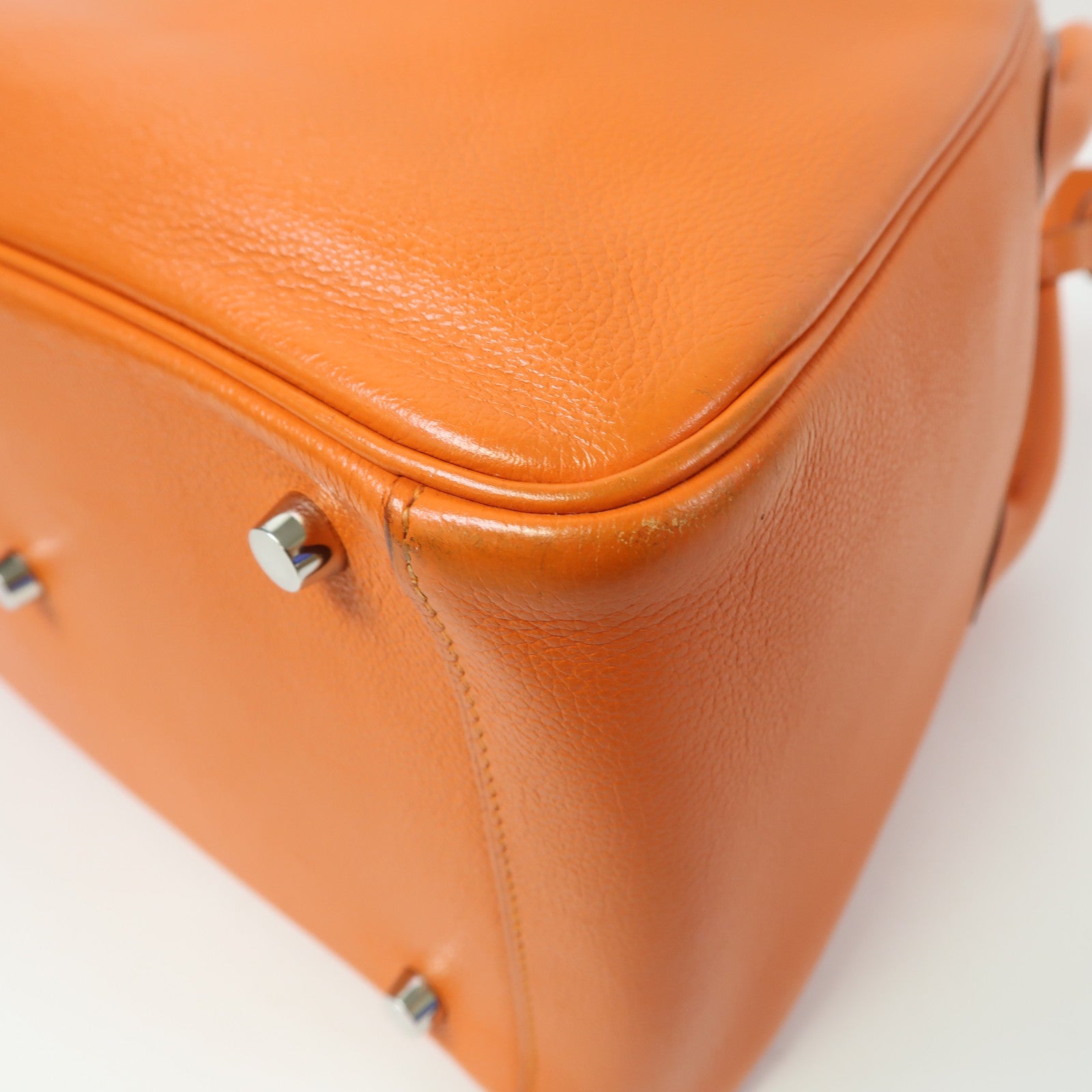 HERMES Evercolor皮革Lindy 30銀扣手挽肩背兩用袋Orange Poppy/橙色