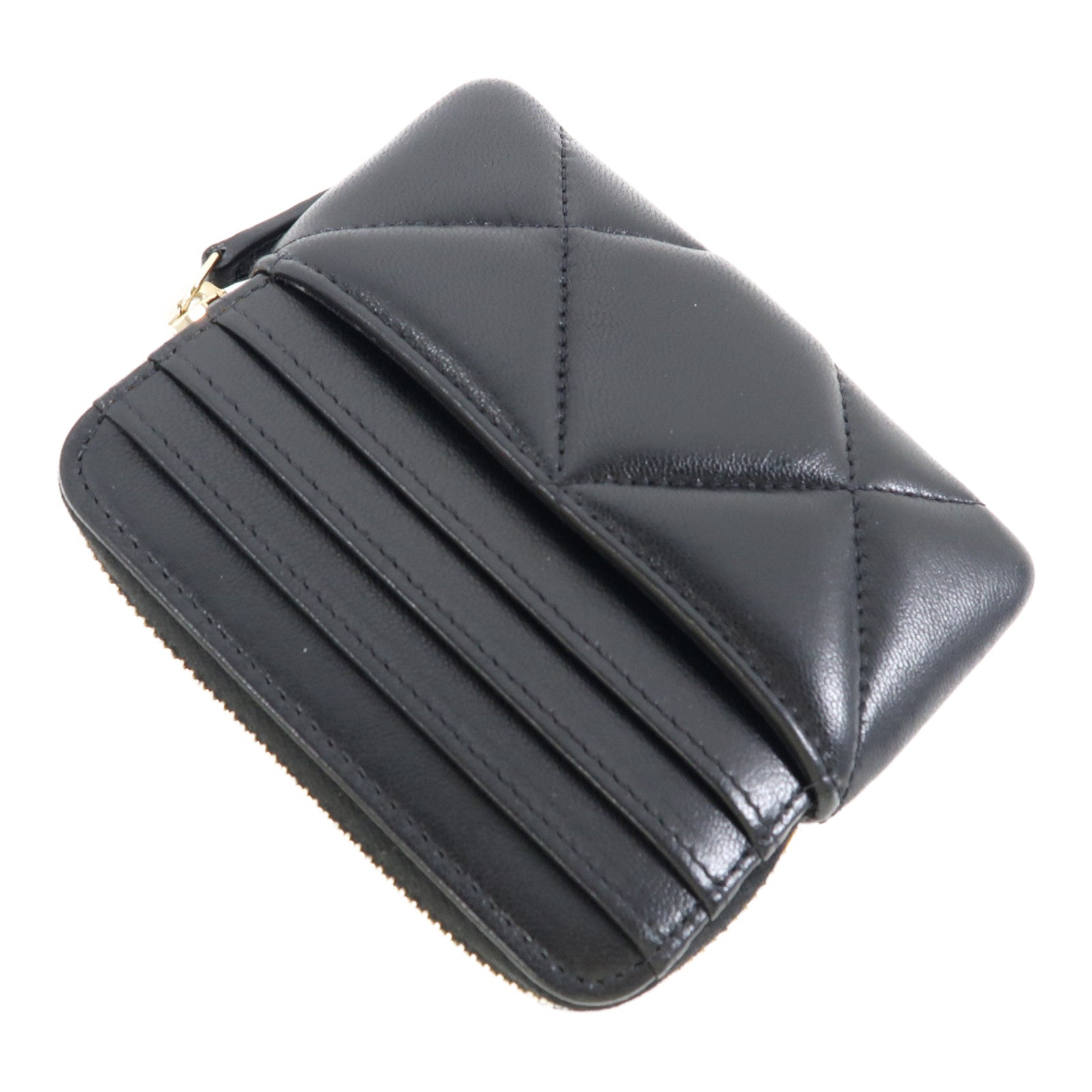 CHANEL 羊皮皮革Zipper Card Holder金扣卡片套黑色
