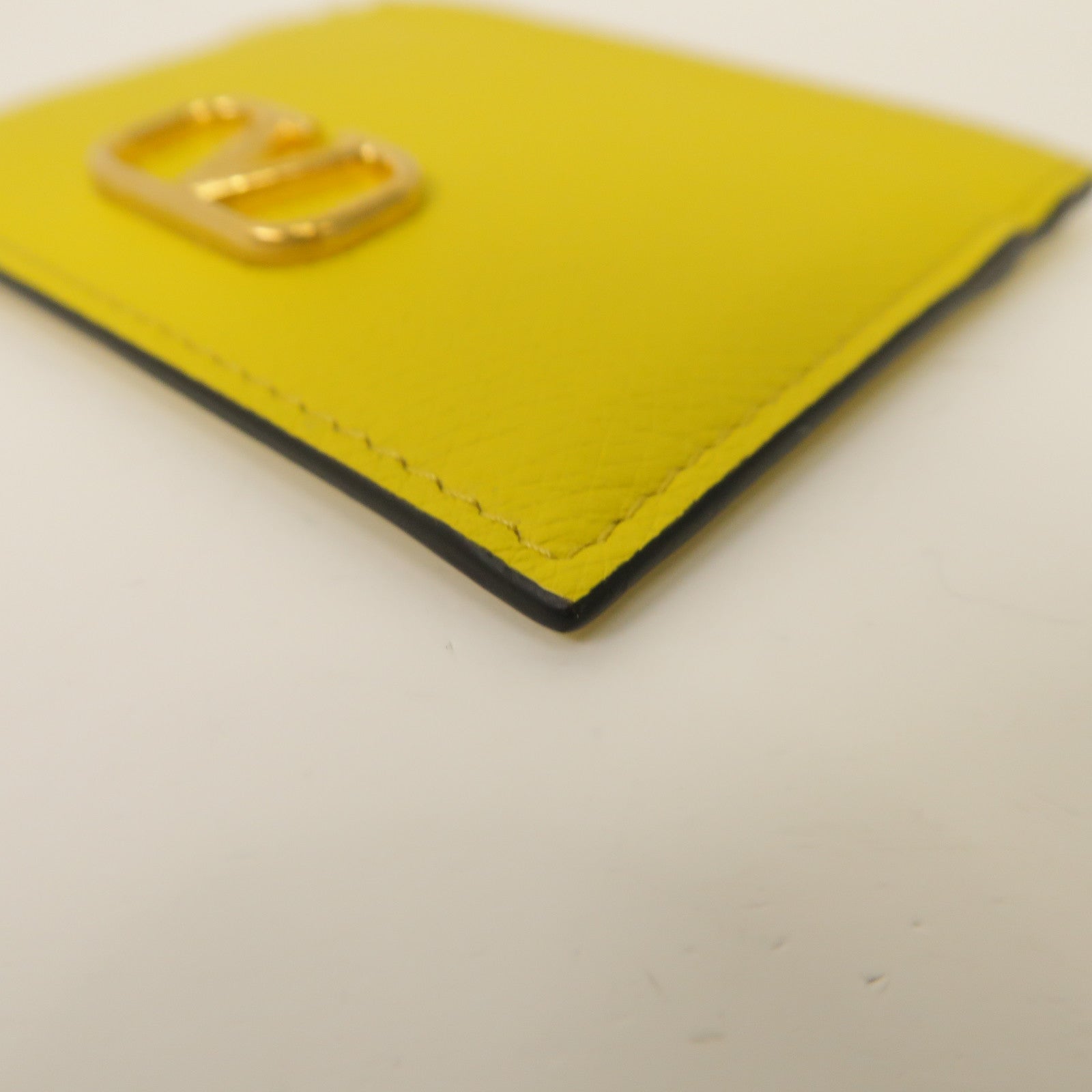 Valentino 牛皮皮革Card Case金扣卡片套黃色