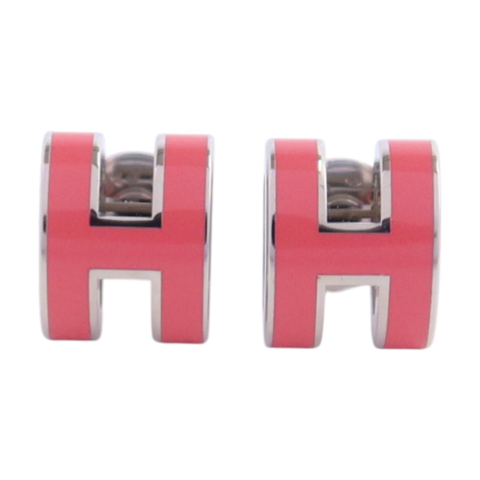 HERMES 金屬/琺瑯Mini Pop H Earrings銀扣耳環