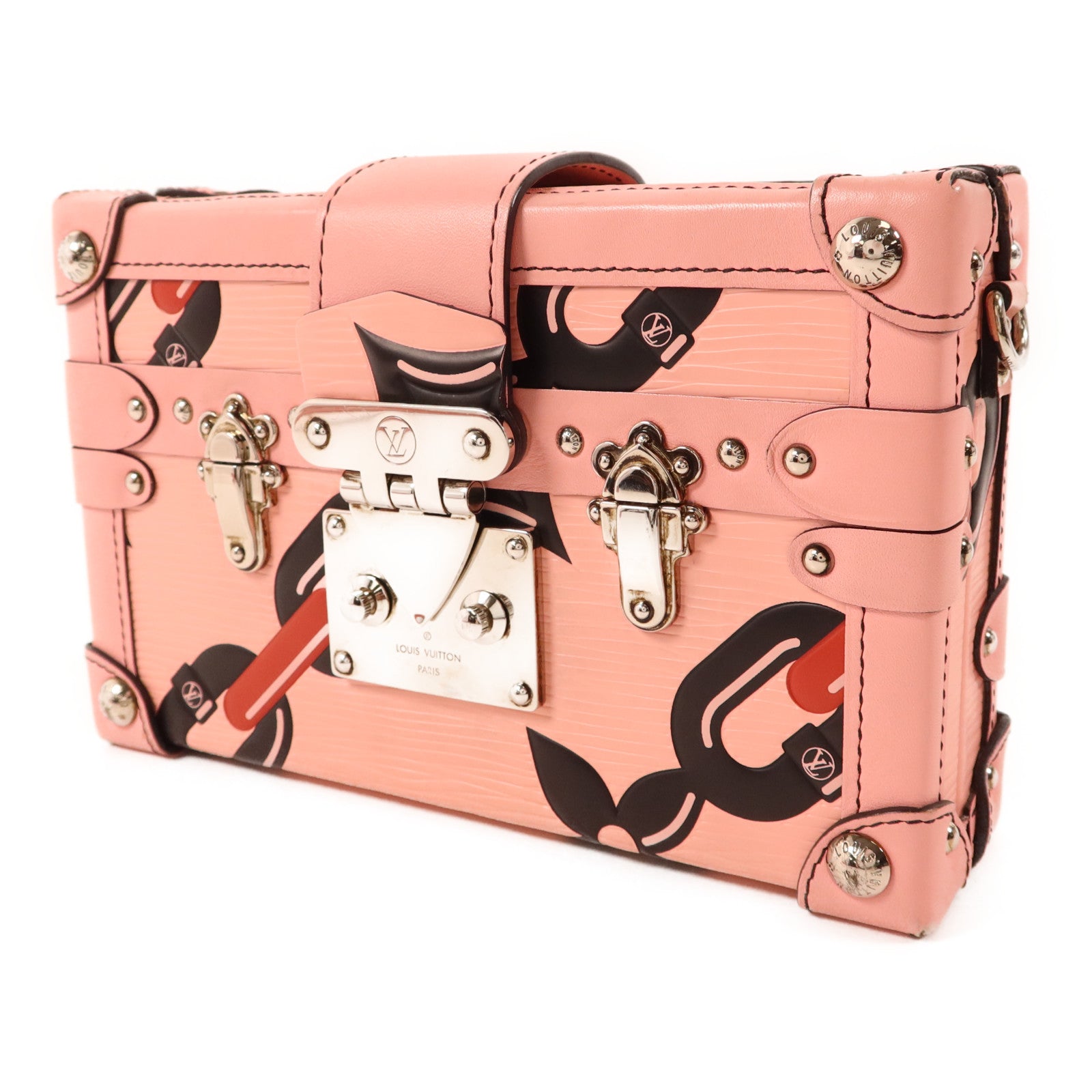 LOUIS VUITTON Epi Petite Malle Pink Chain Flower銀扣肩背袋