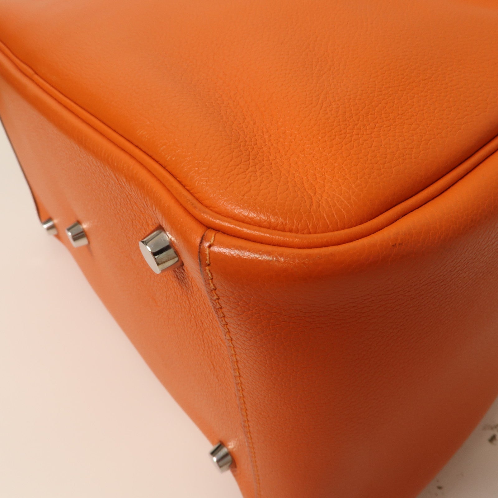 HERMES Evercolor皮革Lindy 30銀扣手挽肩背兩用袋橙色