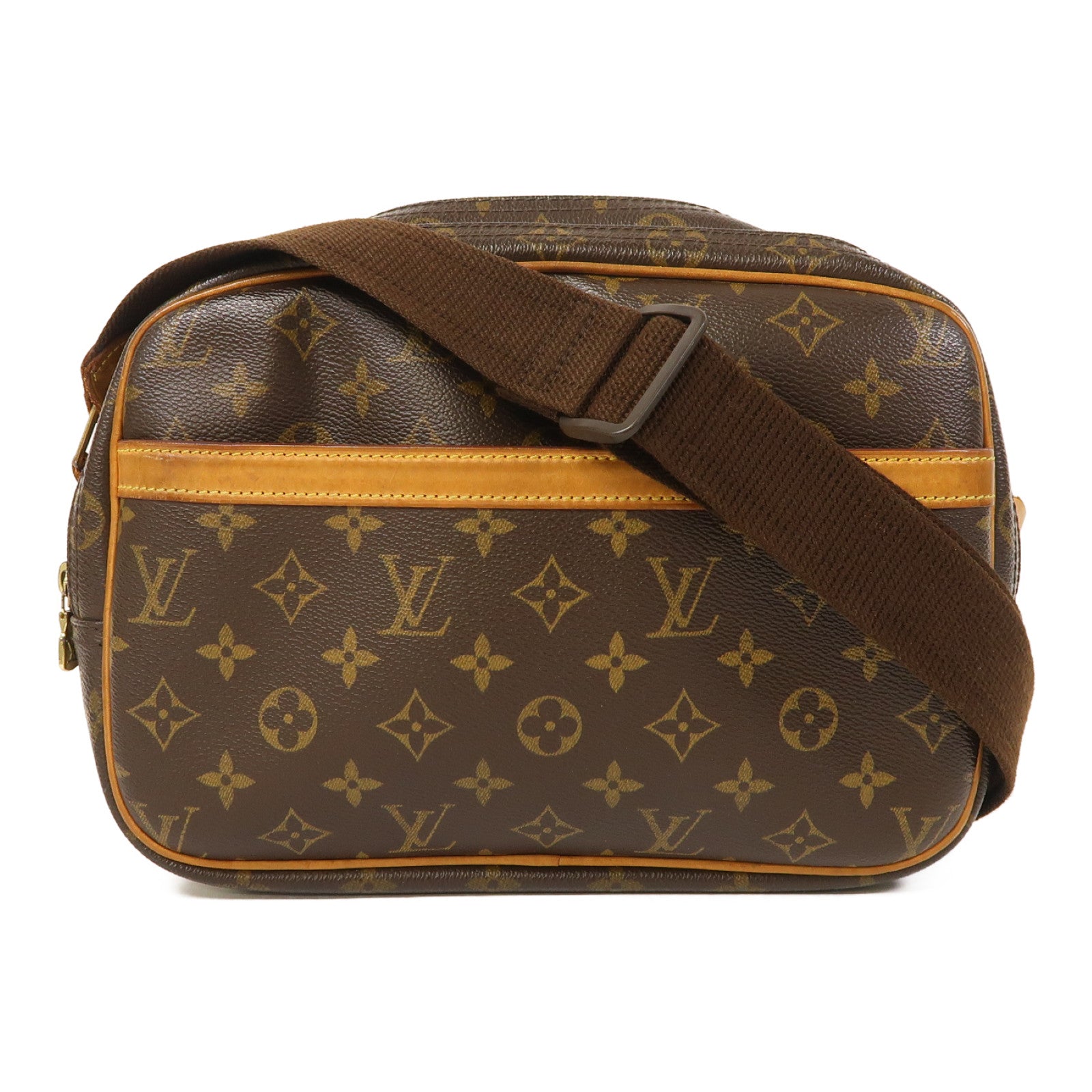 LOUIS VUITTON Monogram Reporter PM金扣肩背袋啡色