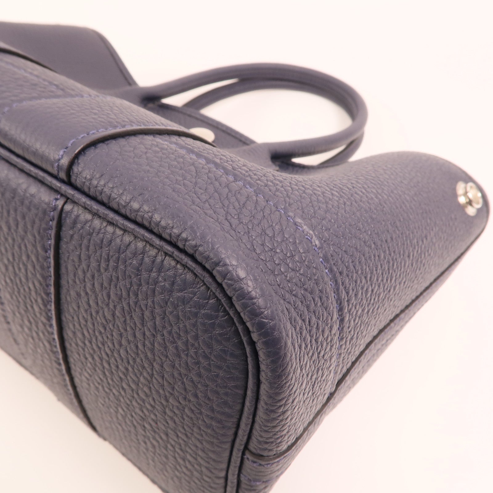 HERMES Negonda皮革Mini Garden Party銀扣手挽袋Bleu Nuit