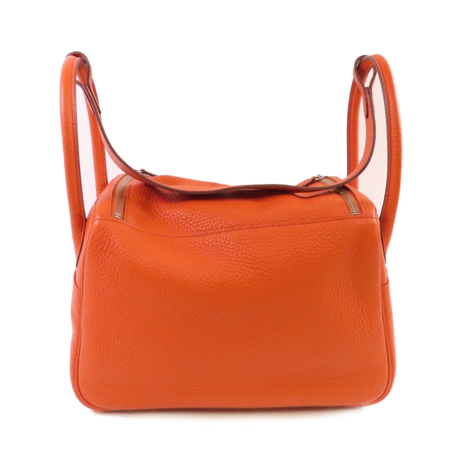 HERMES Clemence皮革Lindy 26 Shoulder Bag銀扣肩背袋橙色