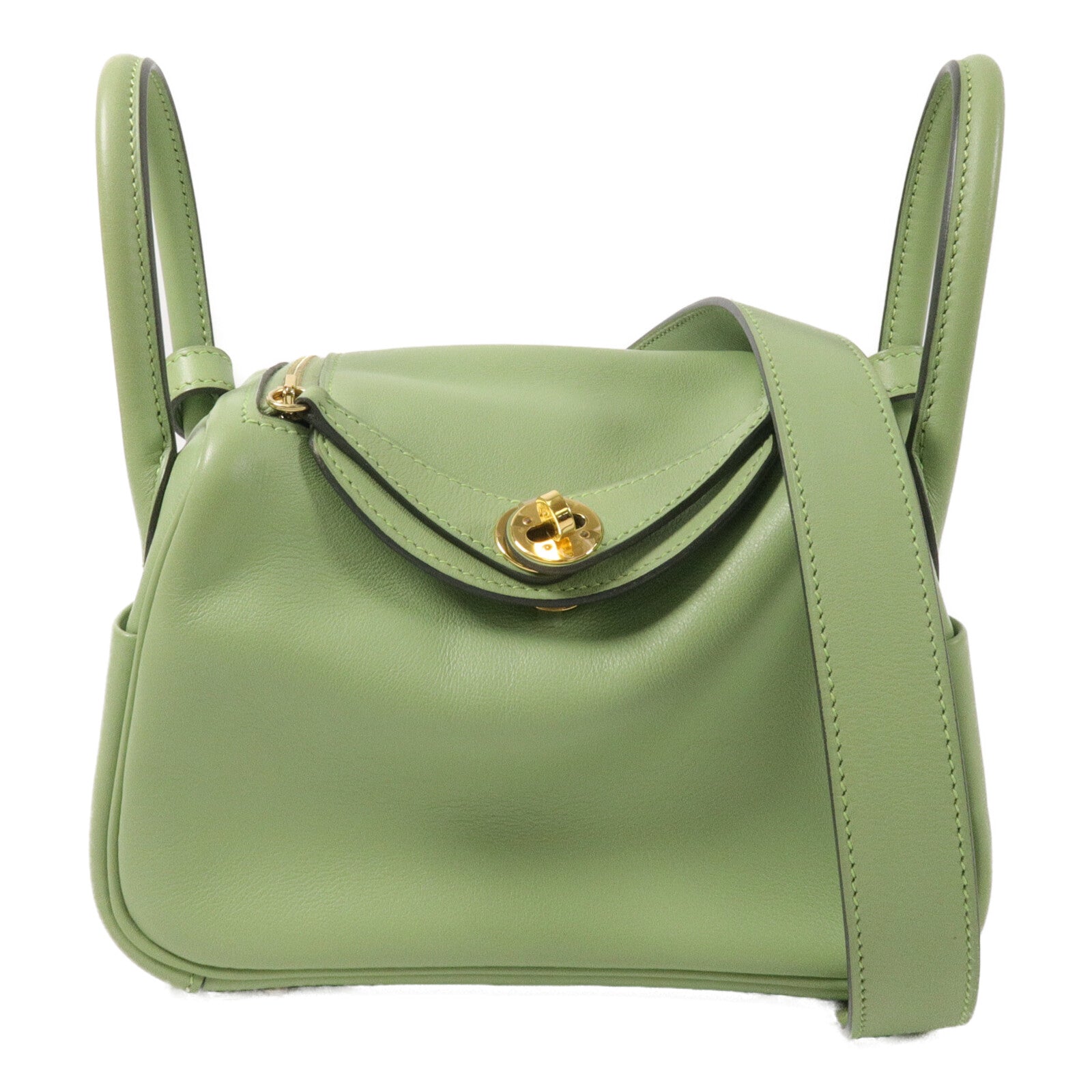 HERMES Swift皮革Mini Lindy手挽肩背兩用袋Vert Criquet