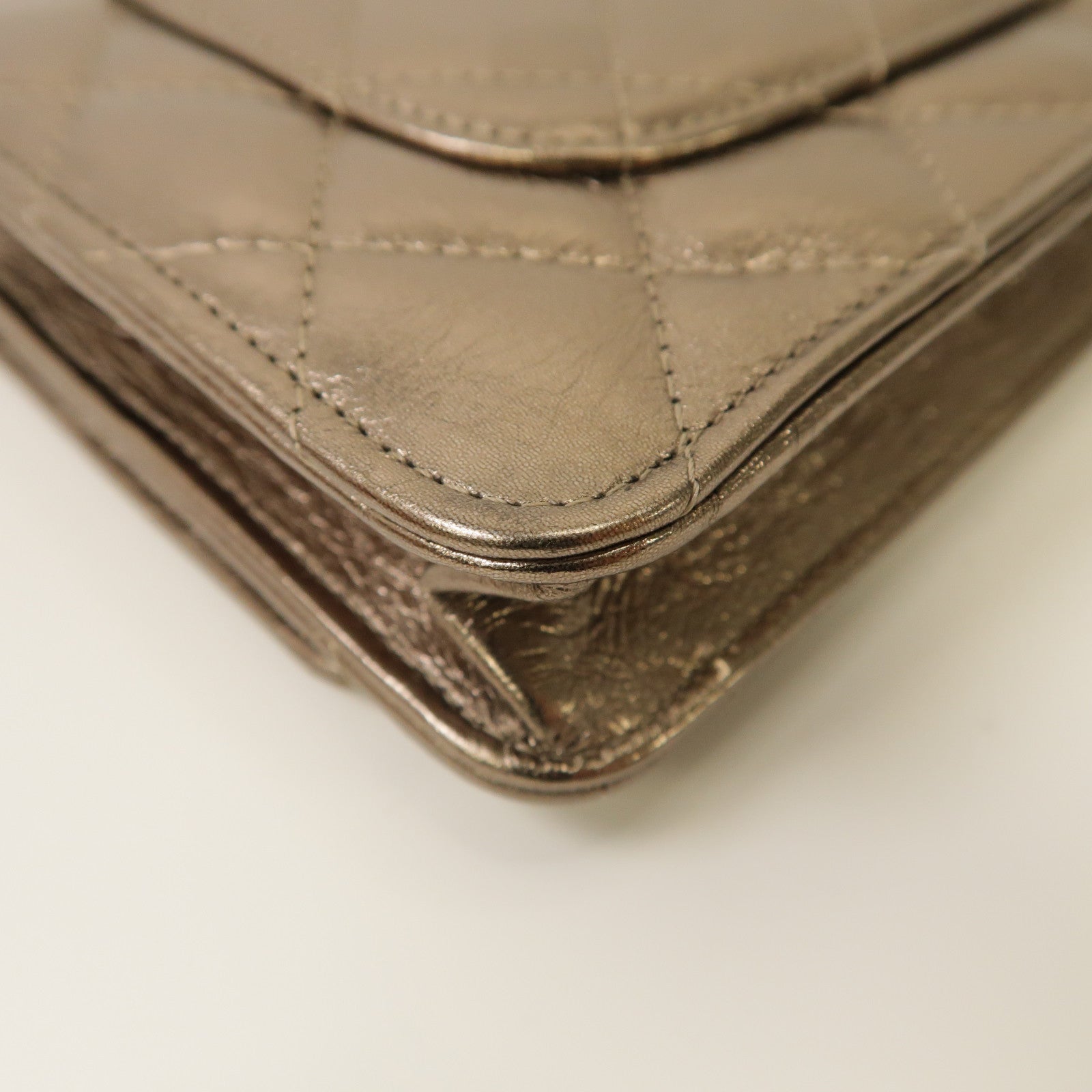 CHANEL 菱格皮革2.55 Wallet On Chain銀扣鏈帶肩背袋金色