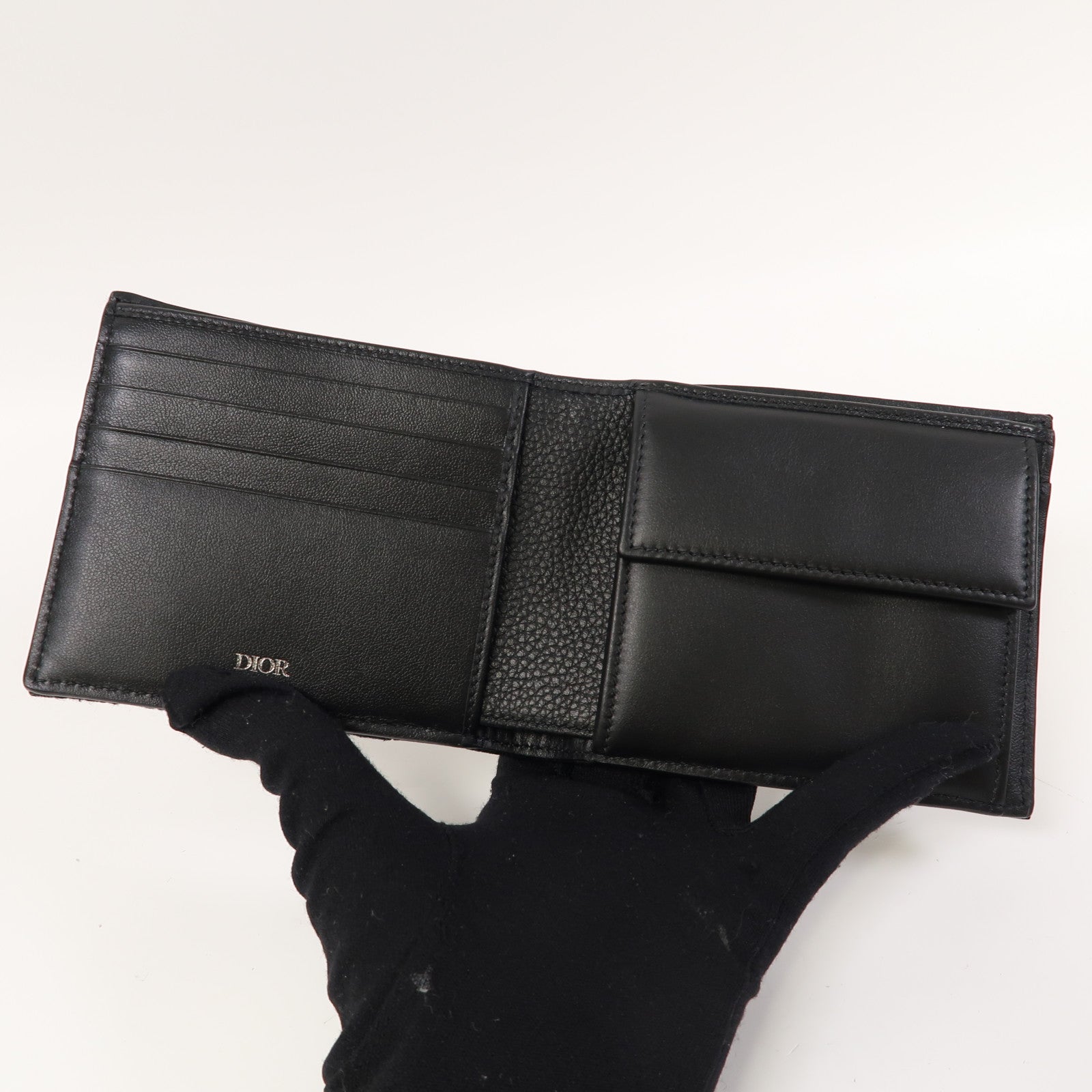 Dior 牛皮皮革Saddle Bifold Wallet銀扣錢包黑色