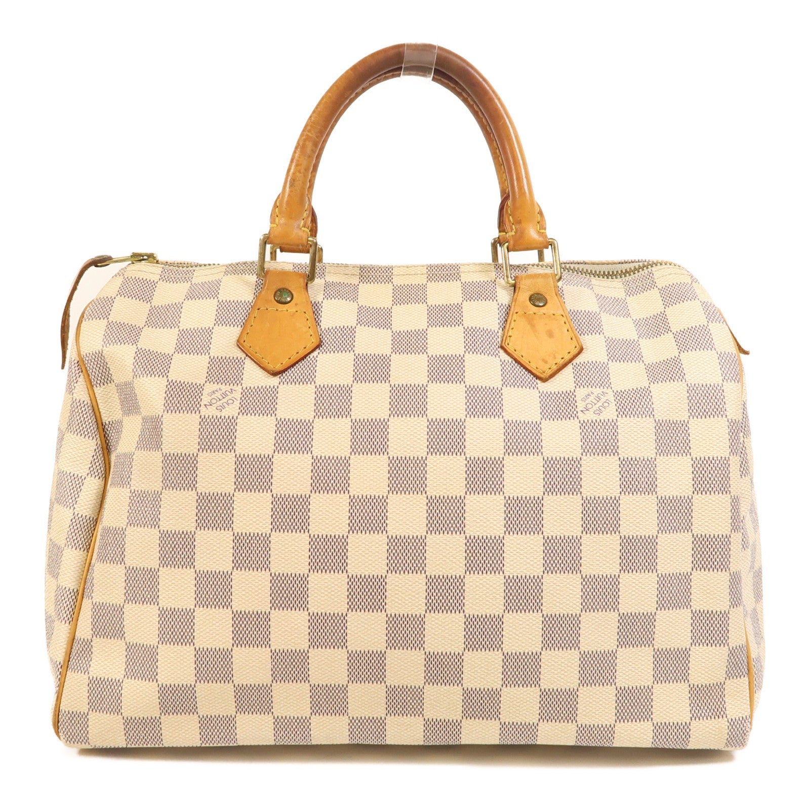 LOUIS VUITTON Damier Azur Speedy 30金扣手挽袋白色