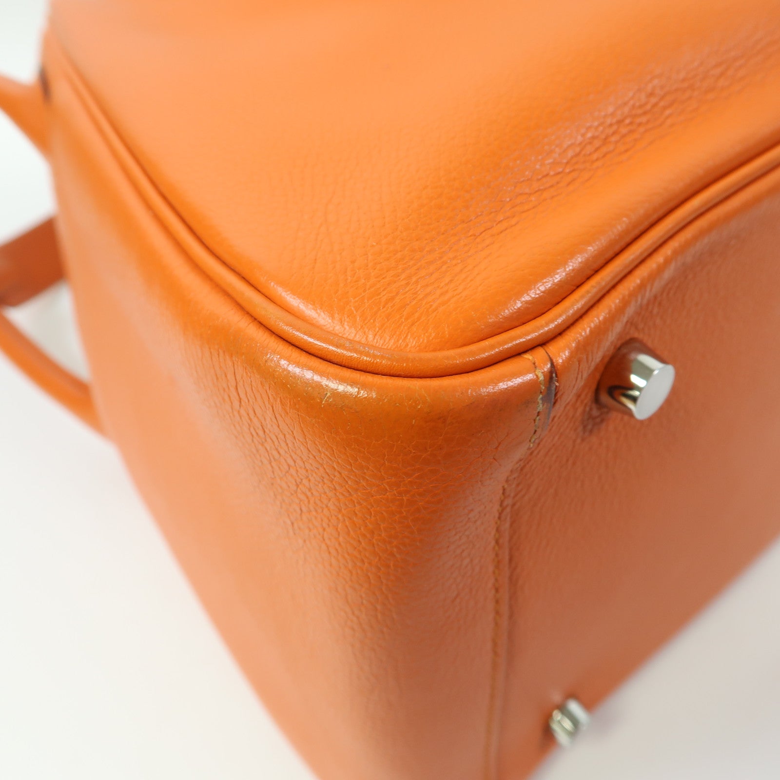 HERMES Evercolor皮革Lindy 30銀扣手挽肩背兩用袋Orange Poppy/橙色