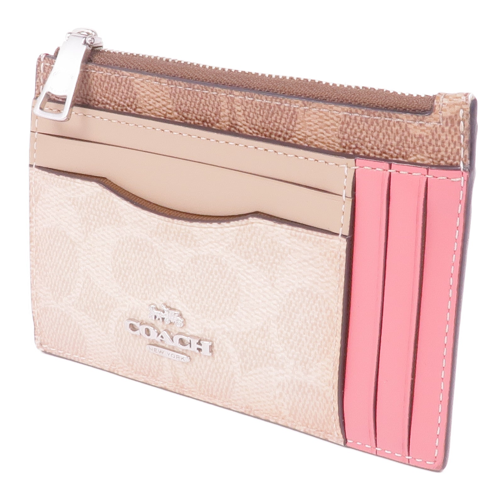 COACH 塗層帆布/皮革Card/Coin Case銀扣零錢包/卡片套