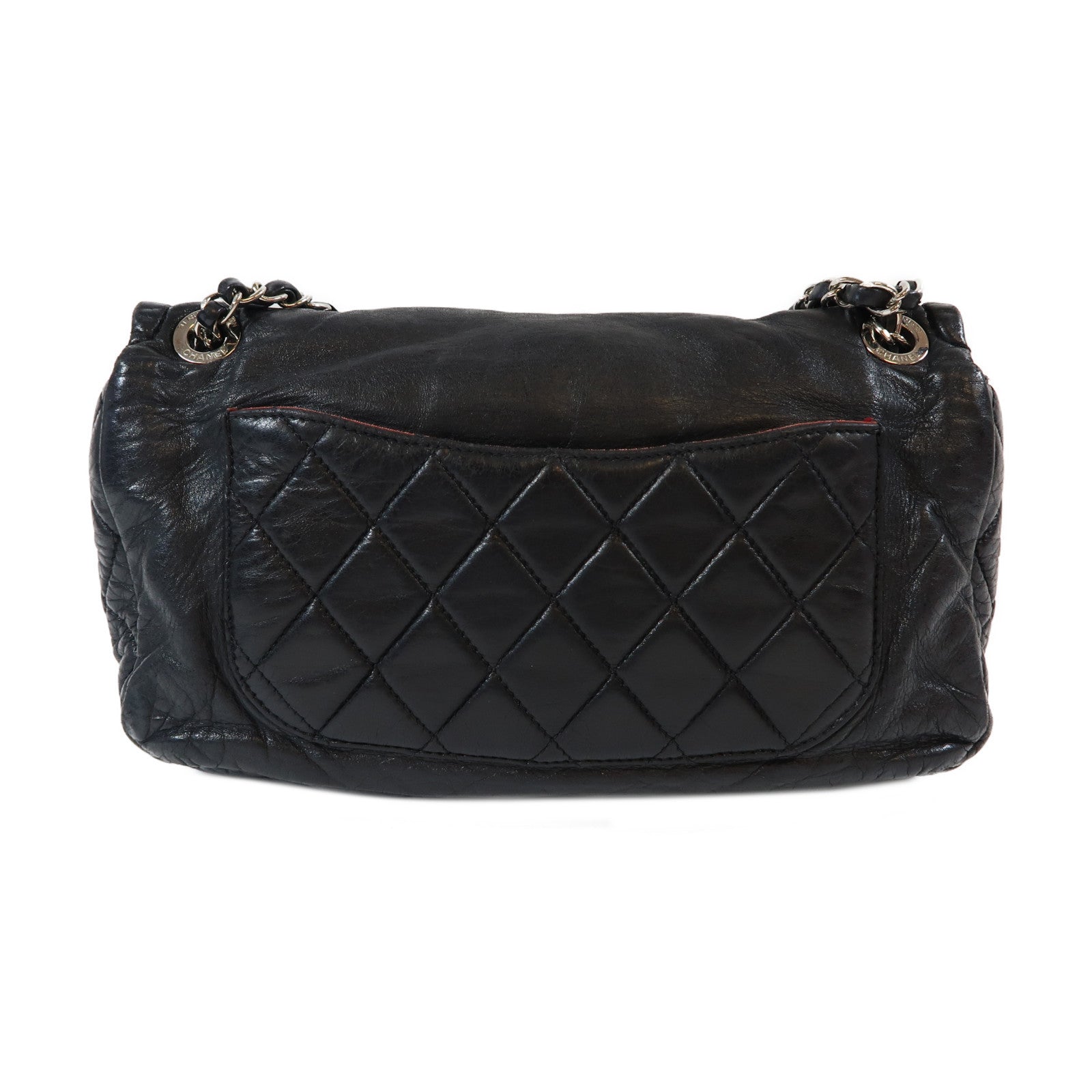 CHANEL 牛皮皮革Chain Shoulder Bag銀扣鏈帶肩背袋黑色