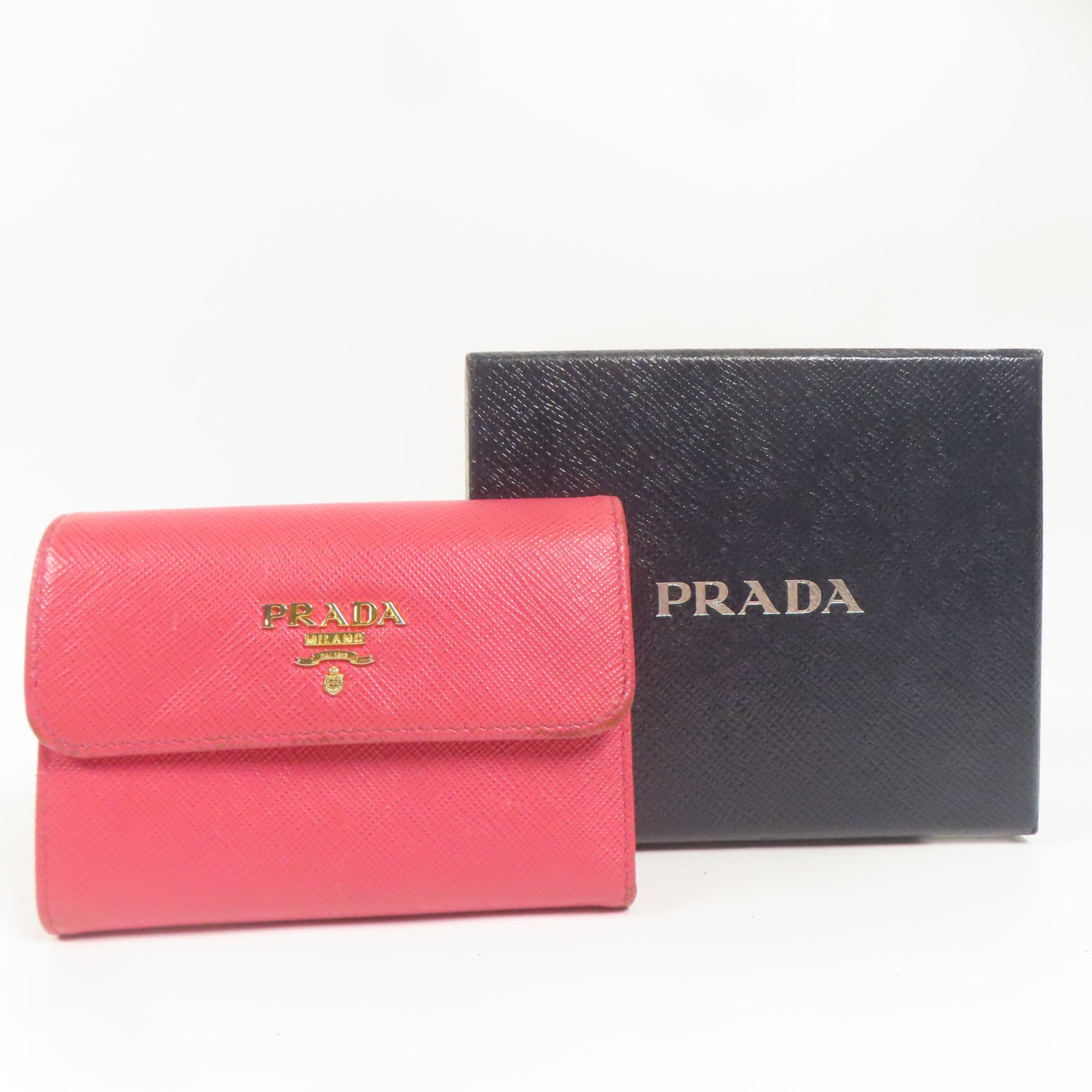 PRADA GHW Wallet 1MH840 Calfskin Leather Red