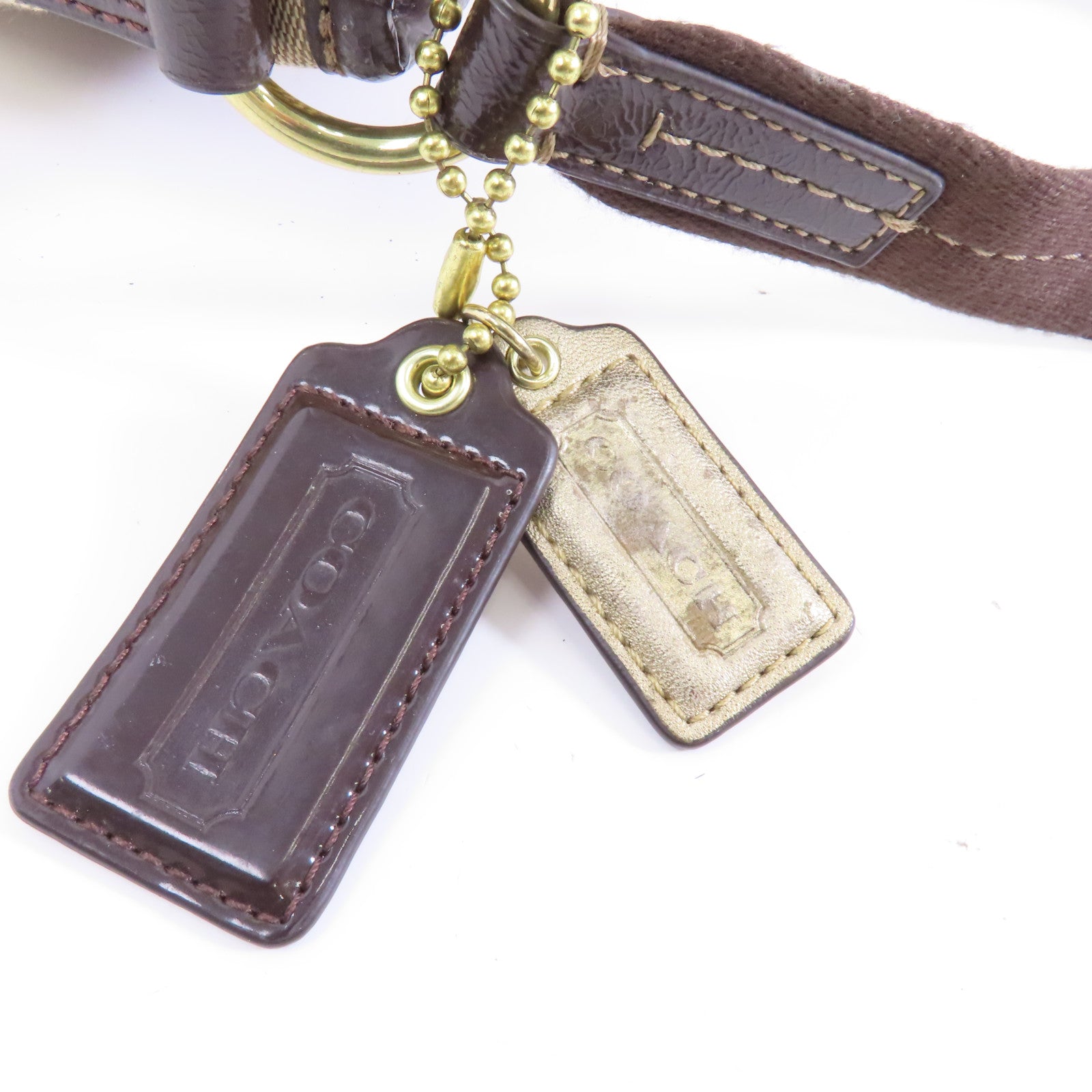 COACH 帆布Shoulder Bag金扣肩背袋棕色