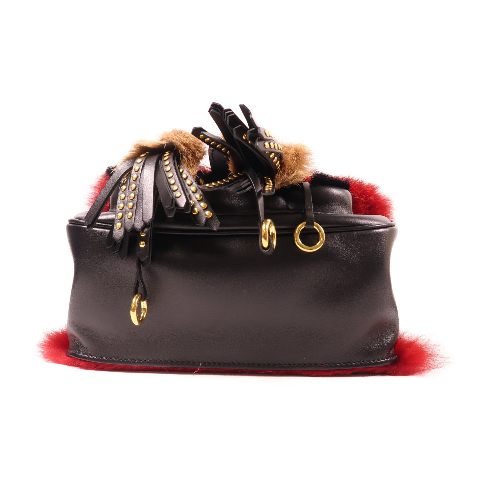 PRADA 狐狸毛/皮革Shoulder Bag金扣手挽肩背兩用袋