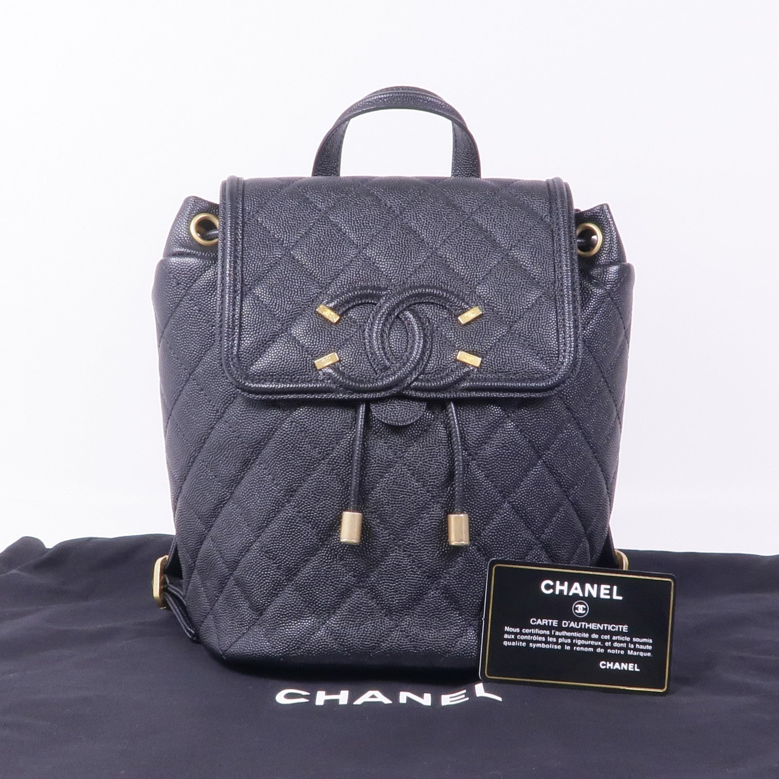 CHANEL 牛皮皮革Backpack金扣背包