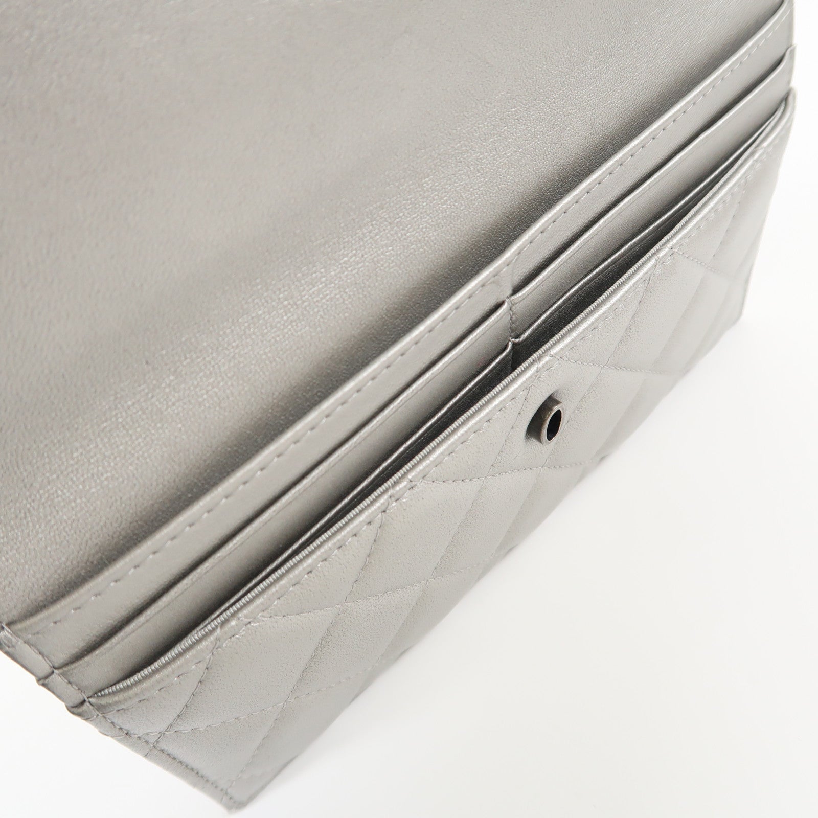 CHANEL CC Chain Shoulder Bag Lambskin Leather Silver