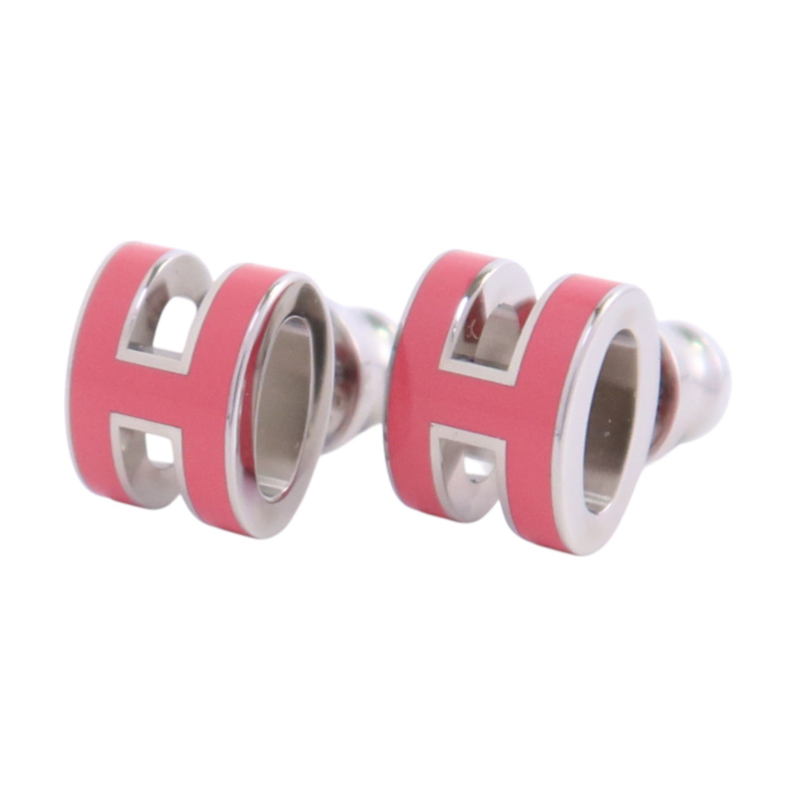 HERMES 金屬/琺瑯Mini Pop H Earrings銀扣耳環