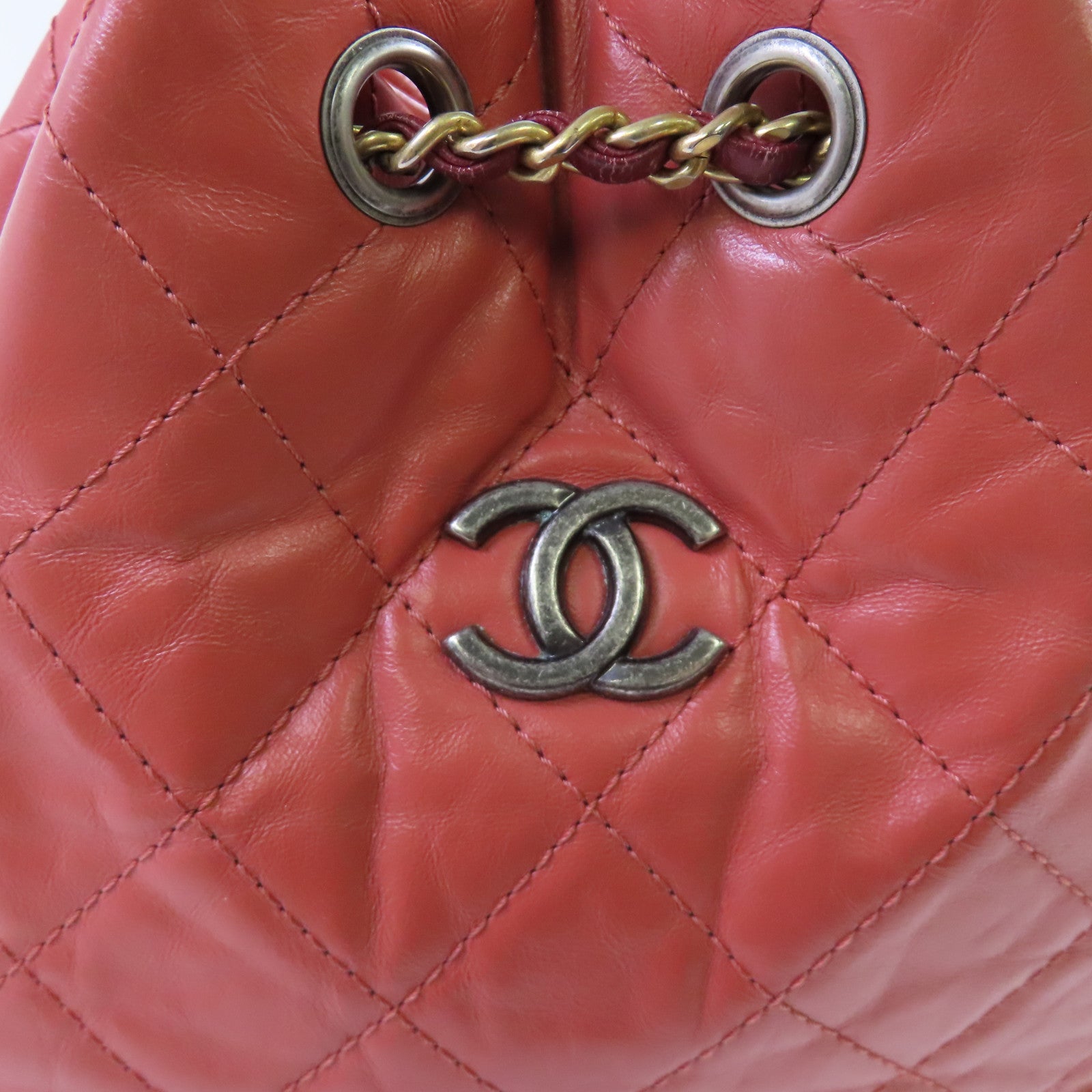 CHANEL 【激減優惠】菱格牛皮皮革Gabrielle Backpack銀扣背包酒紅色