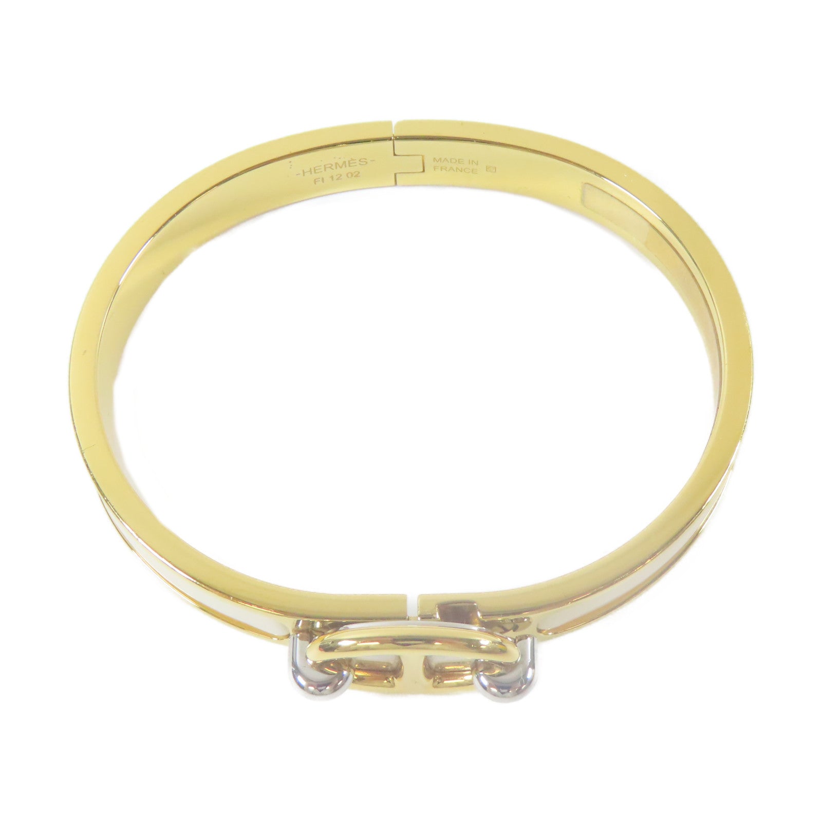 HERMES 【激減優惠】金屬Mini Clic Chaine D'Ancre手鐲金色/米色#17cm