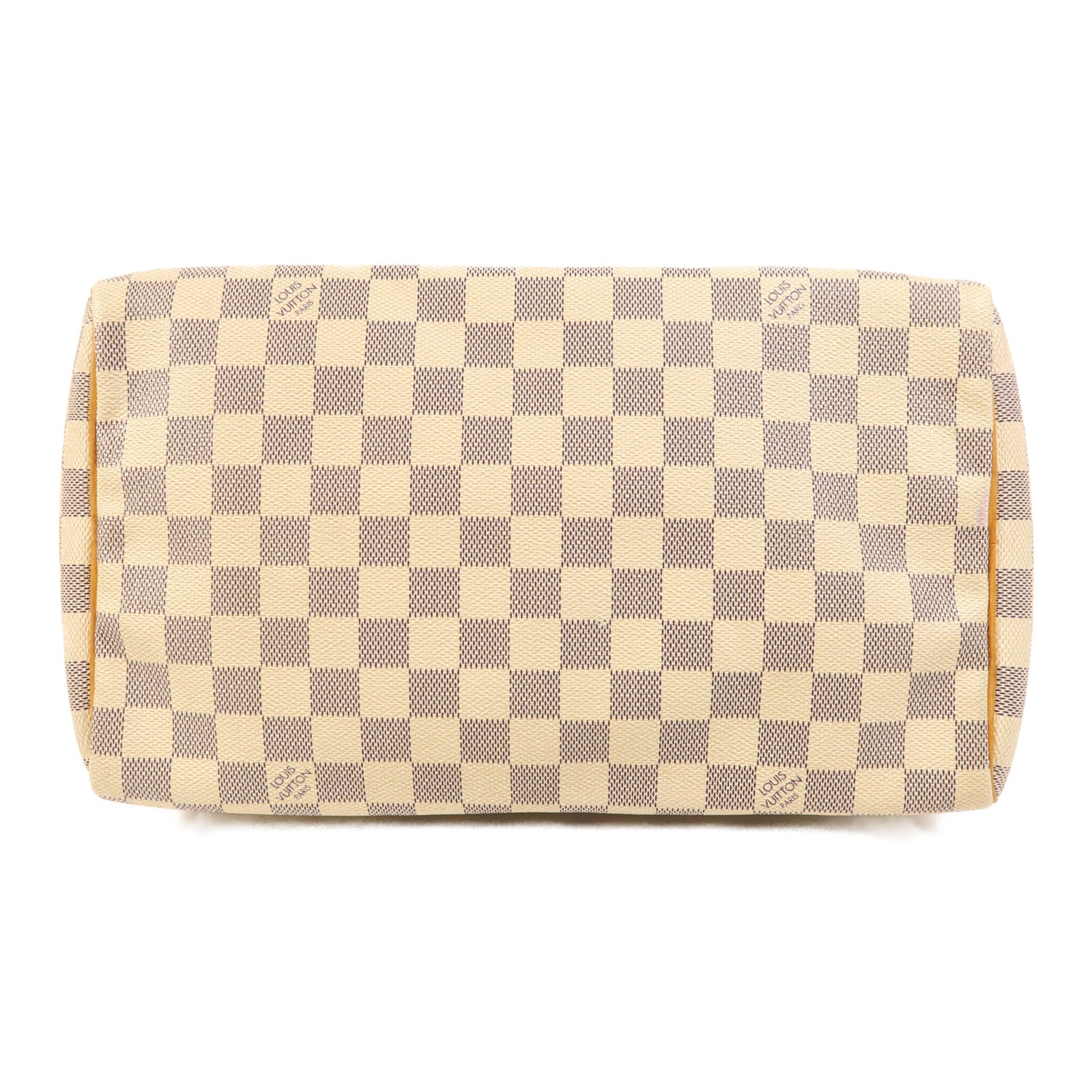 LOUIS VUITTON Damier Azur Speedy 30金扣手挽袋白色