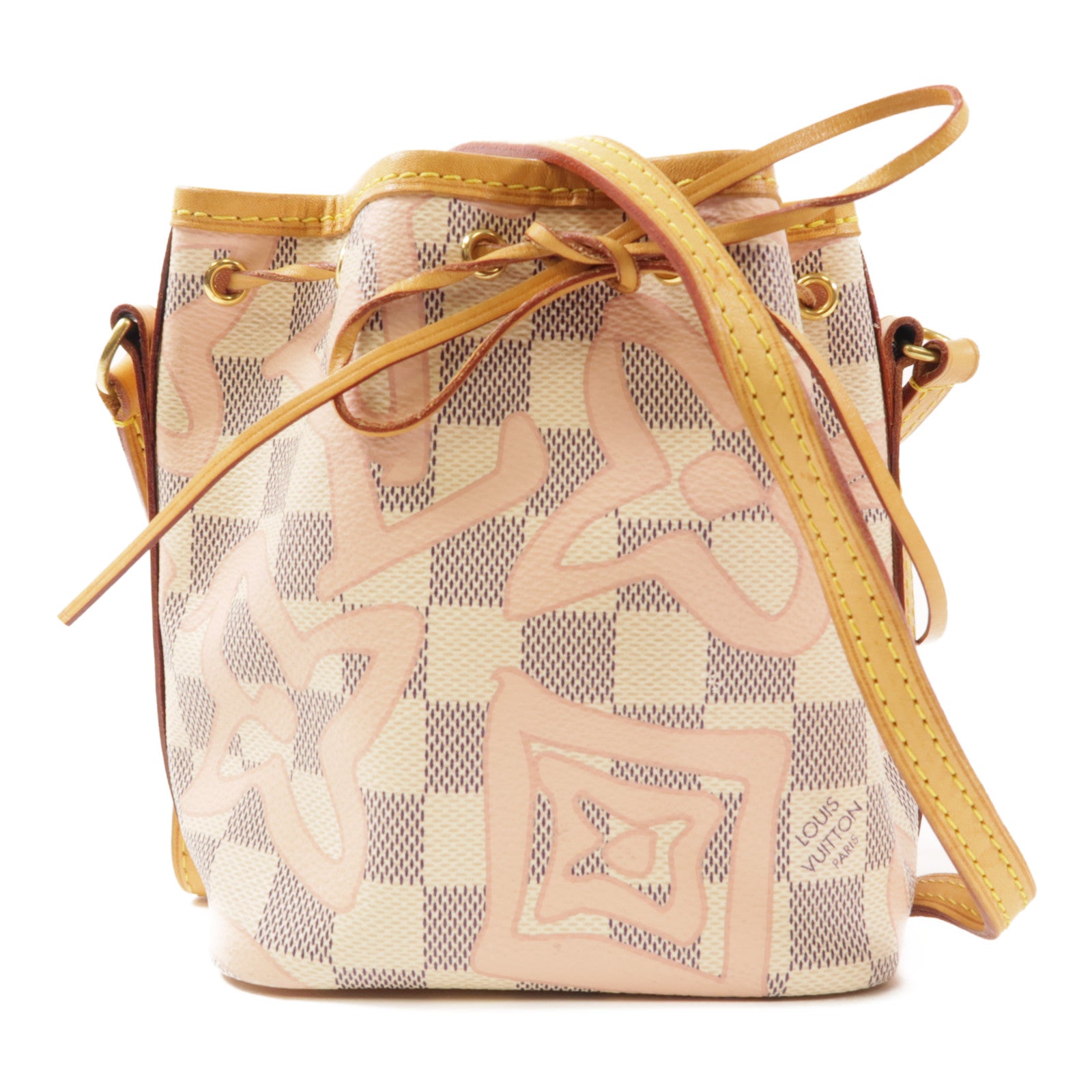 LOUIS VUITTON LV Nano Noe Shoulder Bag N60052 Damier Azur Tahitenne Pink/White