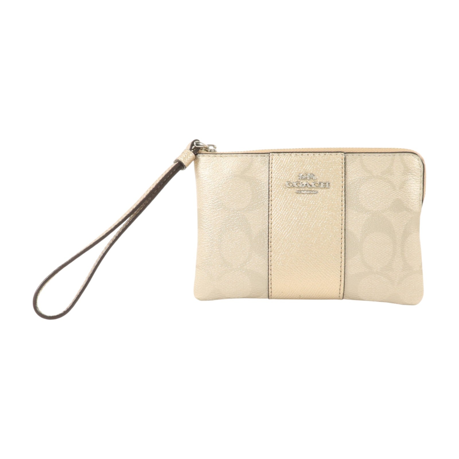 COACH 塗層帆布Wristlet Wallet銀扣小袋