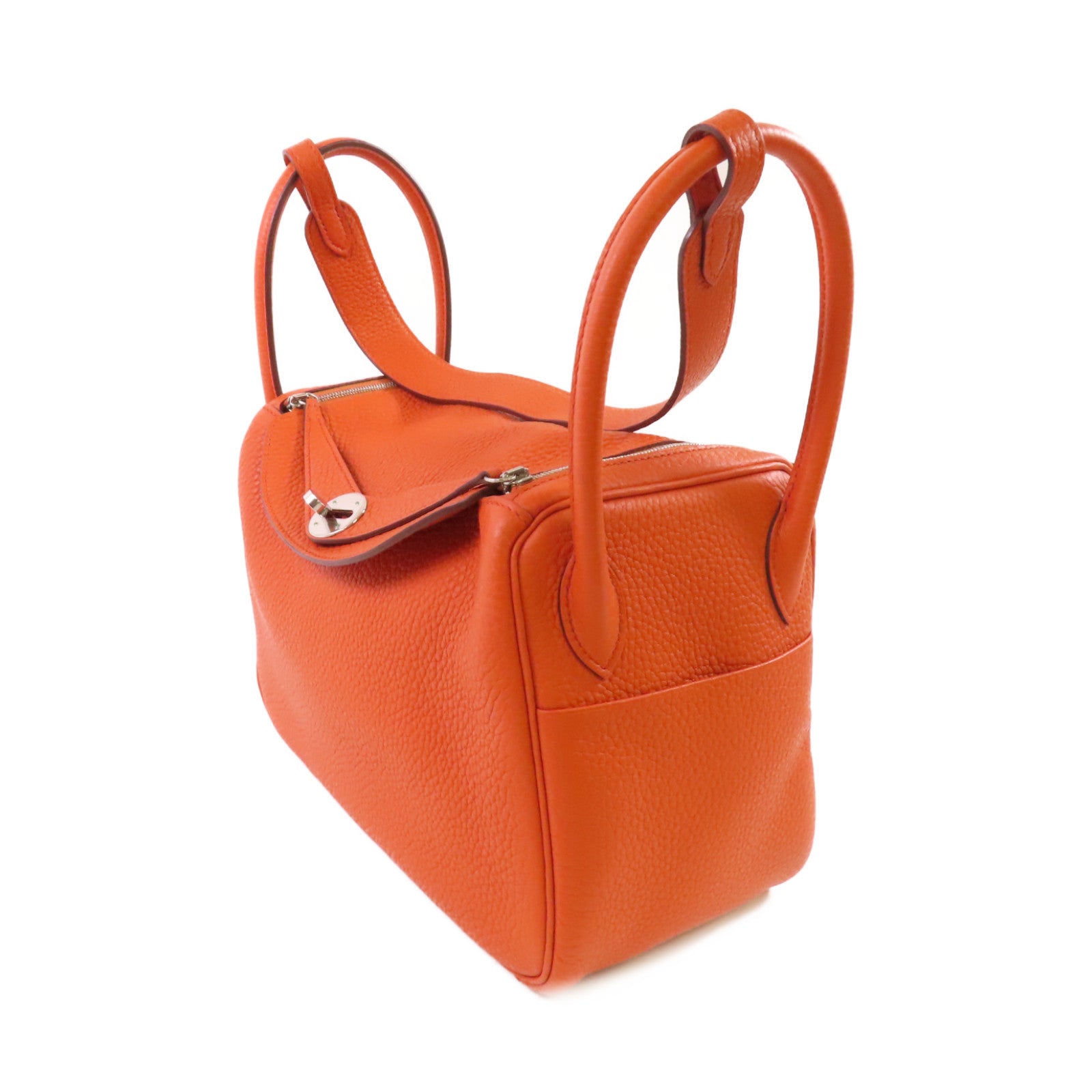 HERMES Clemence皮革Lindy 26 Shoulder Bag銀扣肩背袋橙色