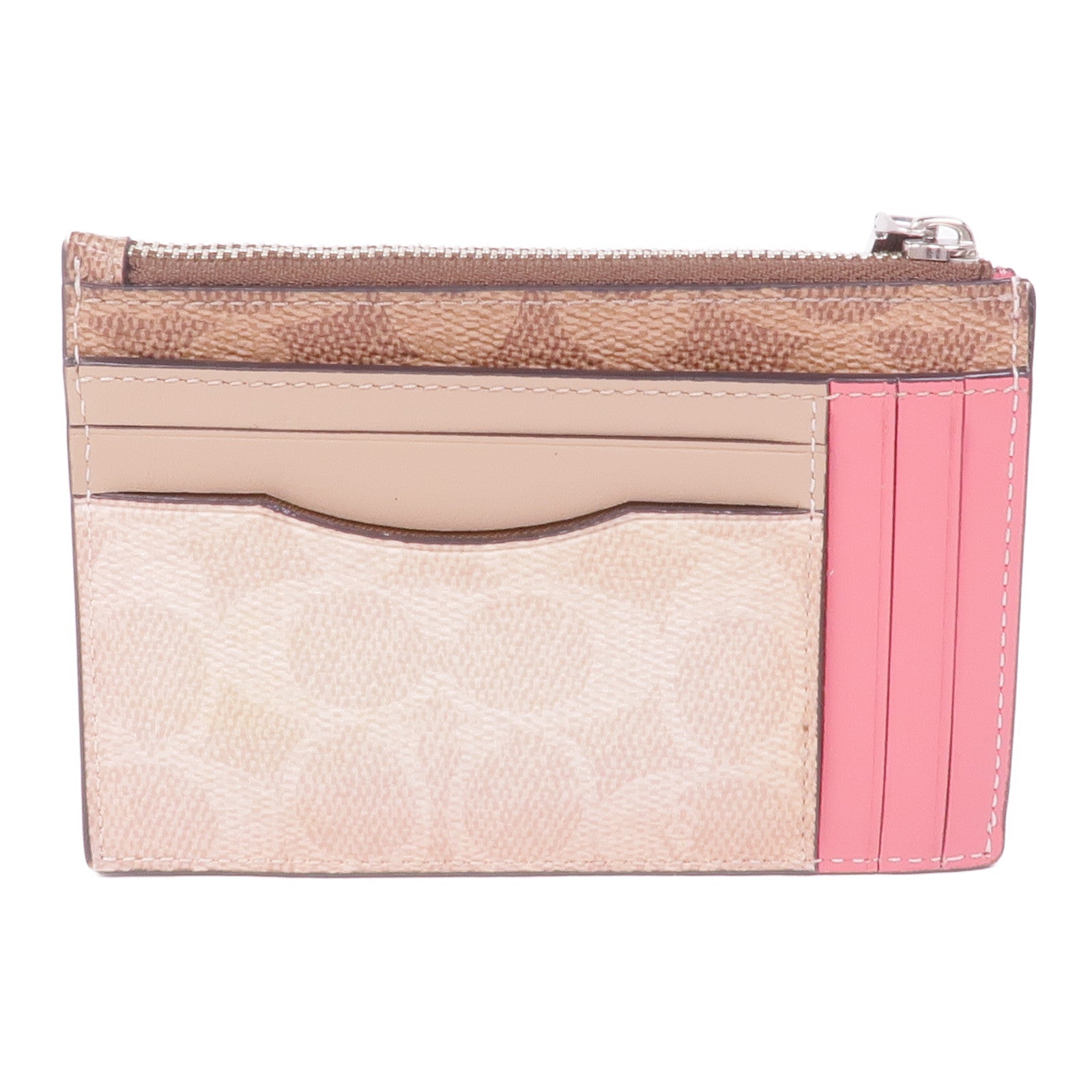 COACH 塗層帆布/皮革Card/Coin Case銀扣零錢包/卡片套