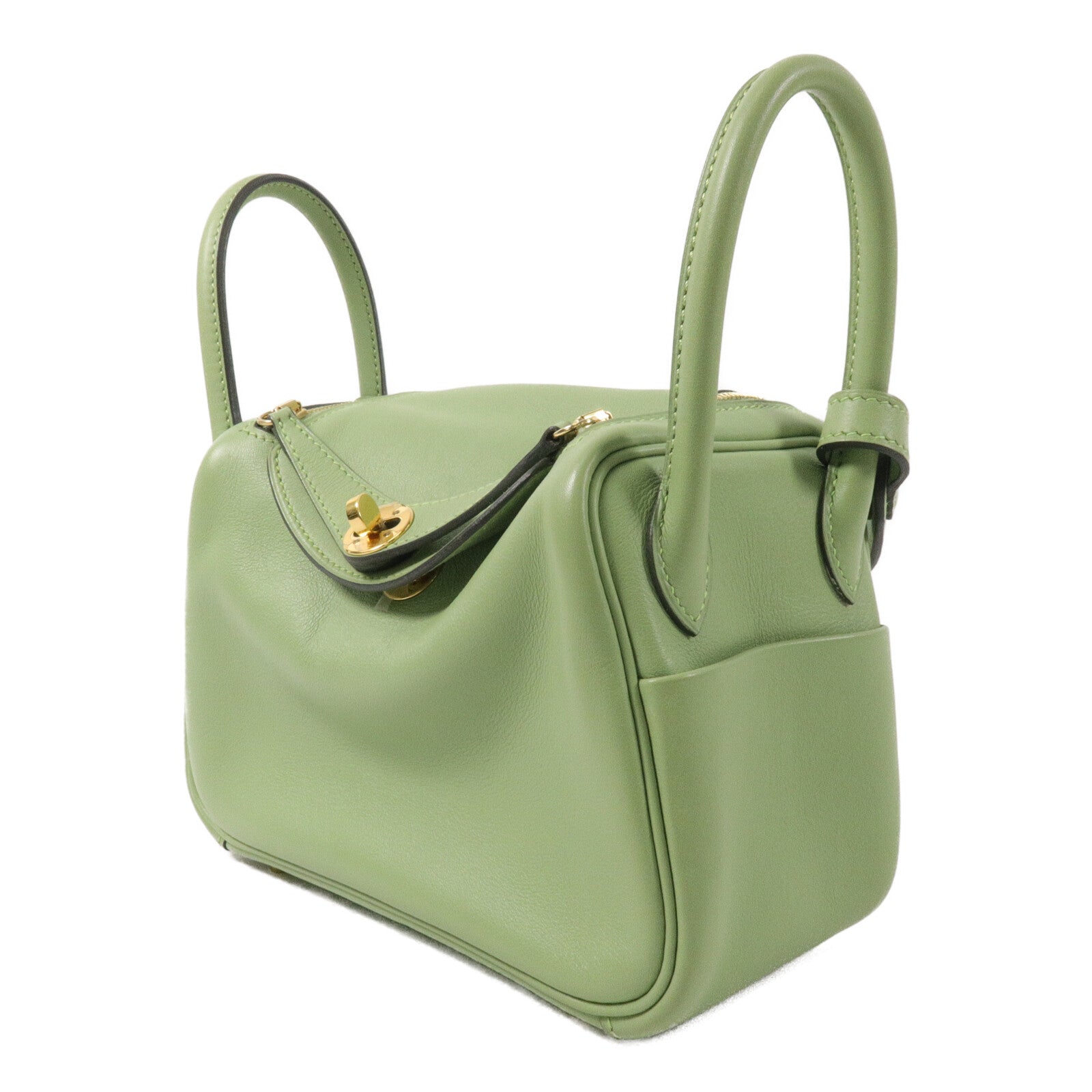 HERMES Swift皮革Mini Lindy手挽肩背兩用袋Vert Criquet