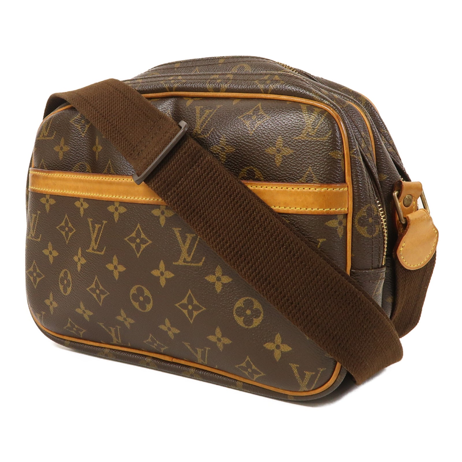 LOUIS VUITTON Monogram Reporter PM金扣肩背袋啡色