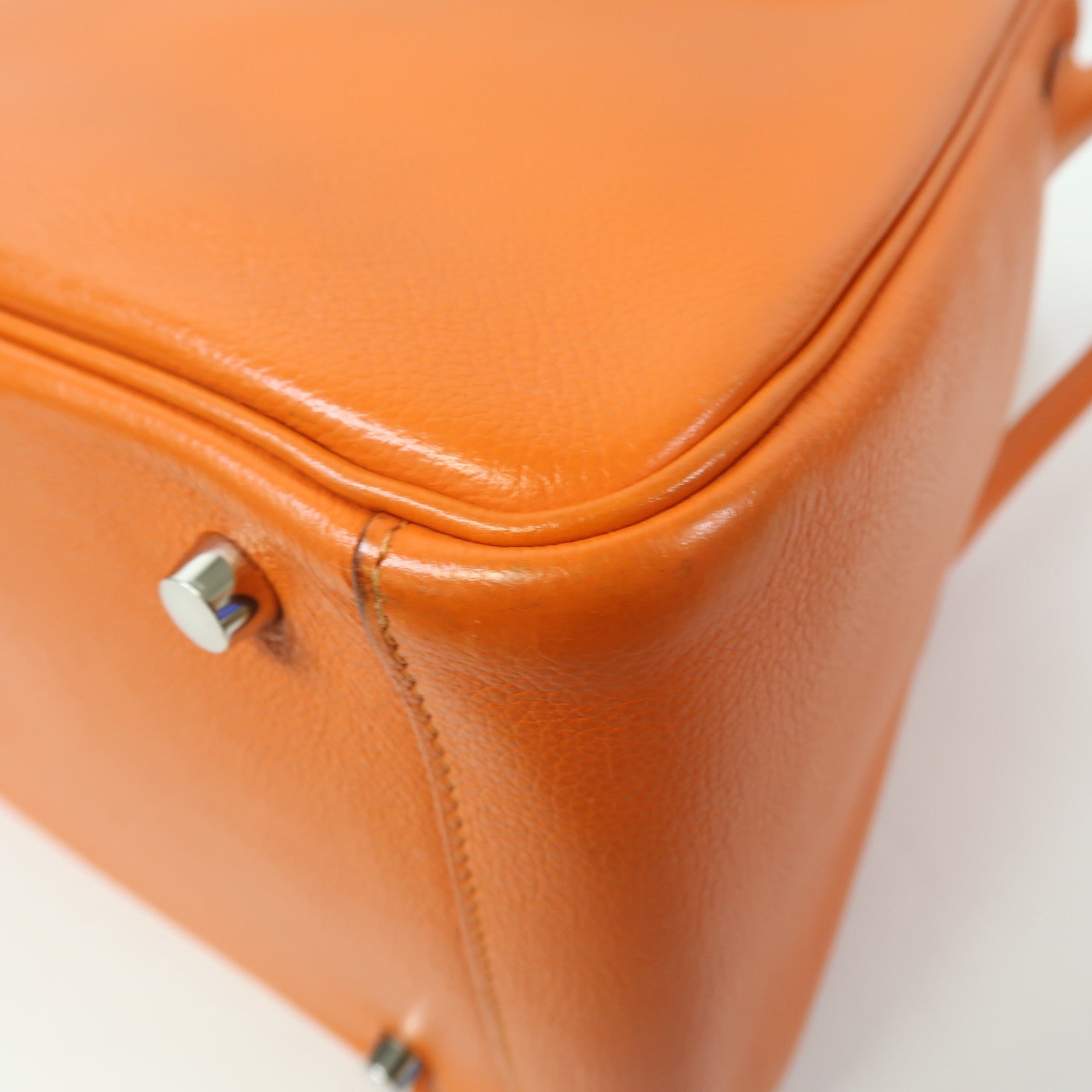 HERMES Evercolor皮革Lindy 30銀扣手挽肩背兩用袋Orange Poppy/橙色