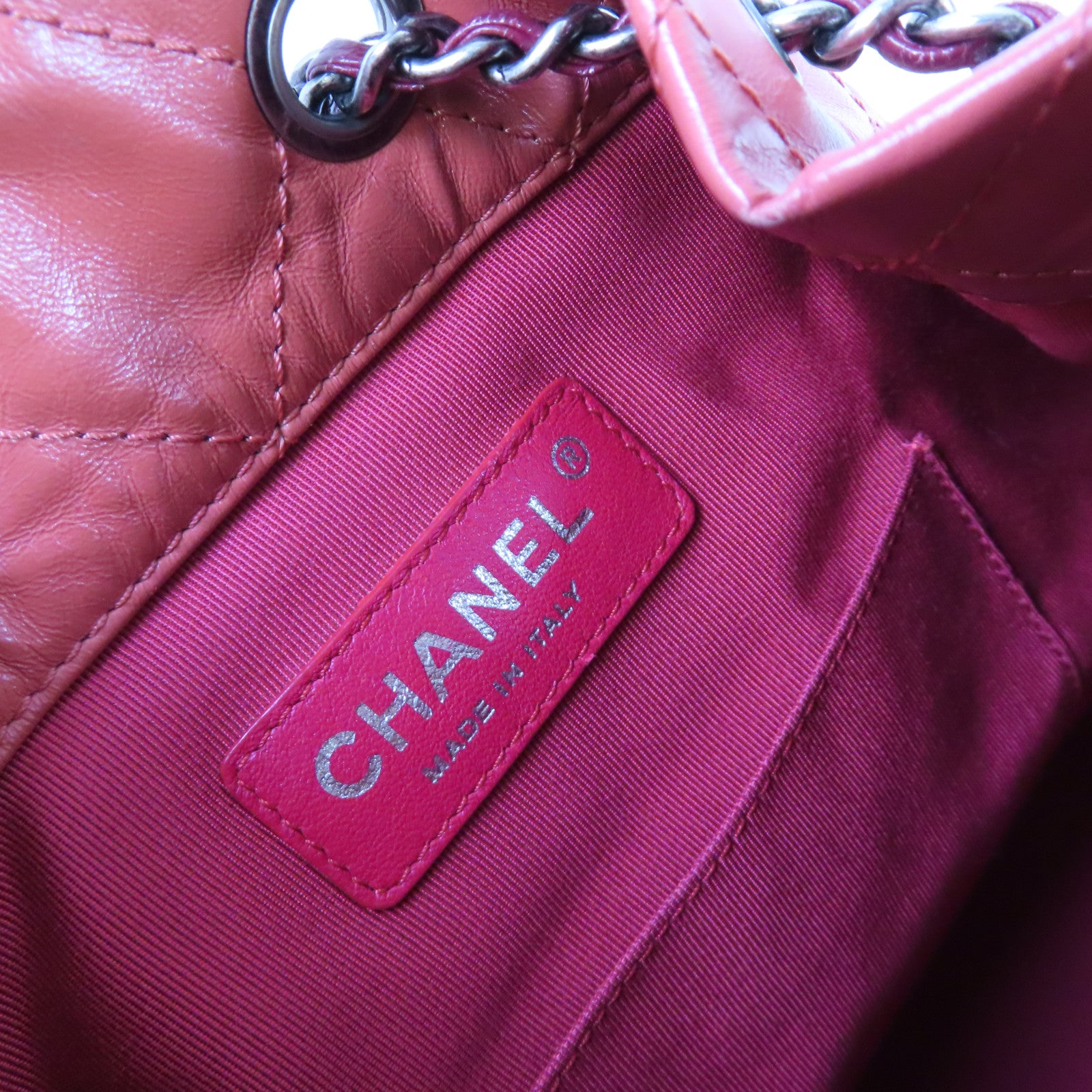 CHANEL 【激減優惠】菱格牛皮皮革Gabrielle Backpack銀扣背包酒紅色