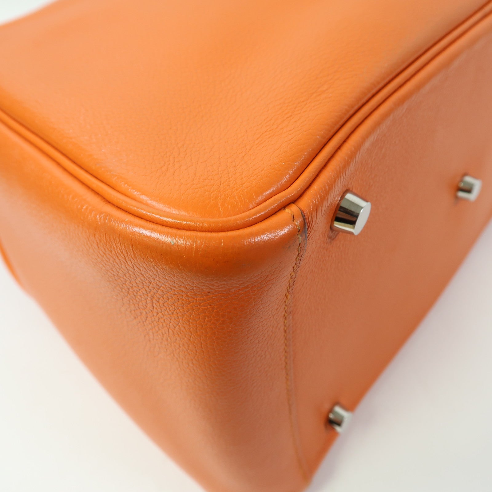 HERMES Evercolor皮革Lindy 30銀扣手挽肩背兩用袋Orange Poppy/橙色