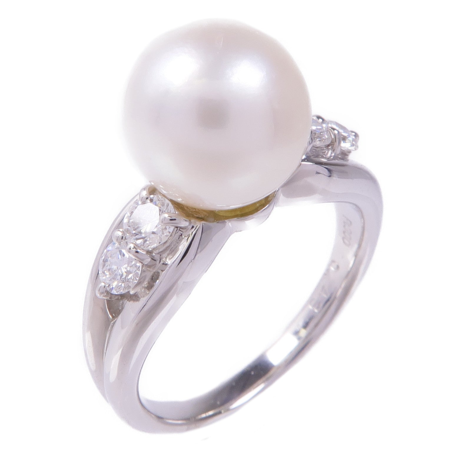 JEWELRY 【激減優惠】PT900鉑金Pearl Diamond Ring珍珠鑽石戒指US#5.75